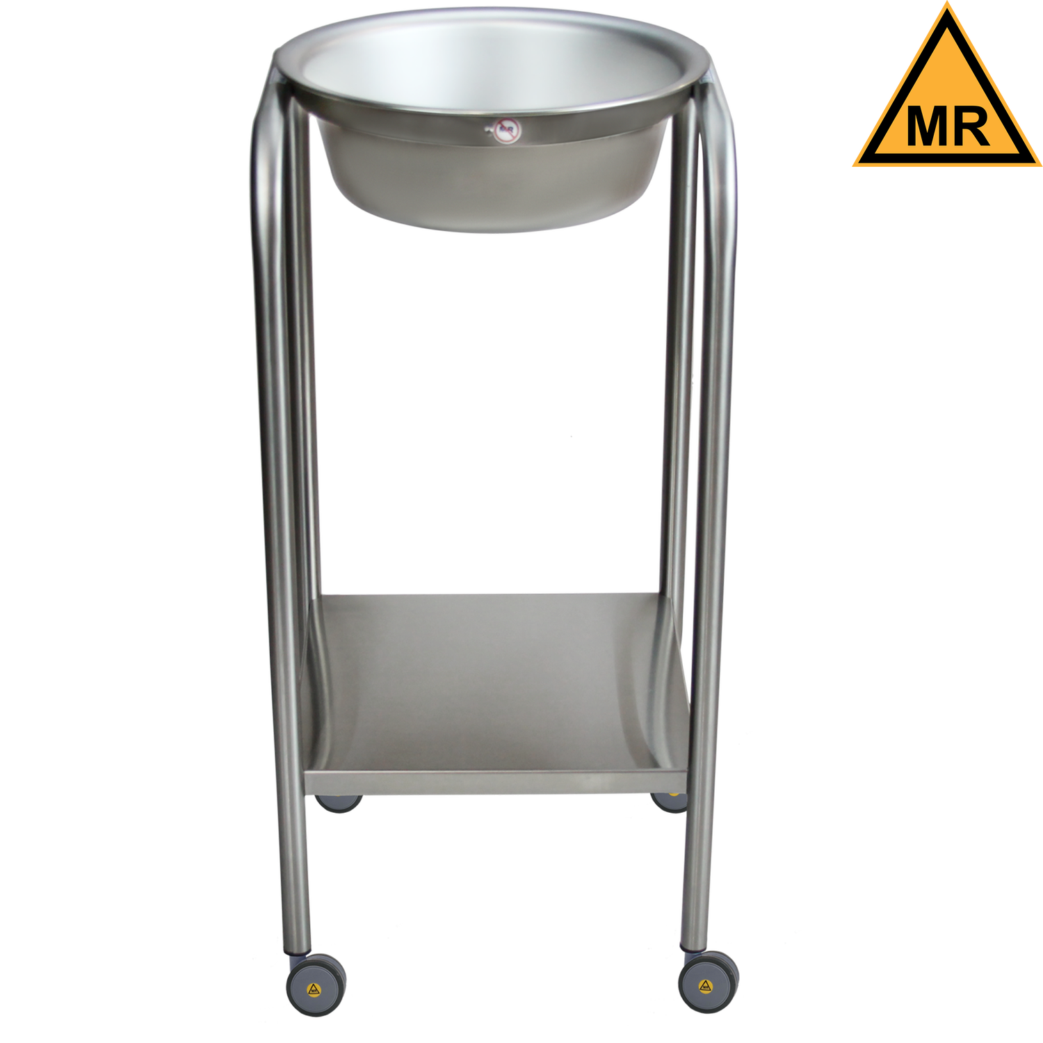 7807MR MR Conditional Stainless Steel Single Basin Medical Solution Stand with Lower Shelf for Storage