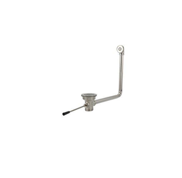 Overflow Drain Compatible with Blickman Stainless Steel Medical Decontamination Processing Station Sinks to Prevent Excessive Water Accumulation; Angled View