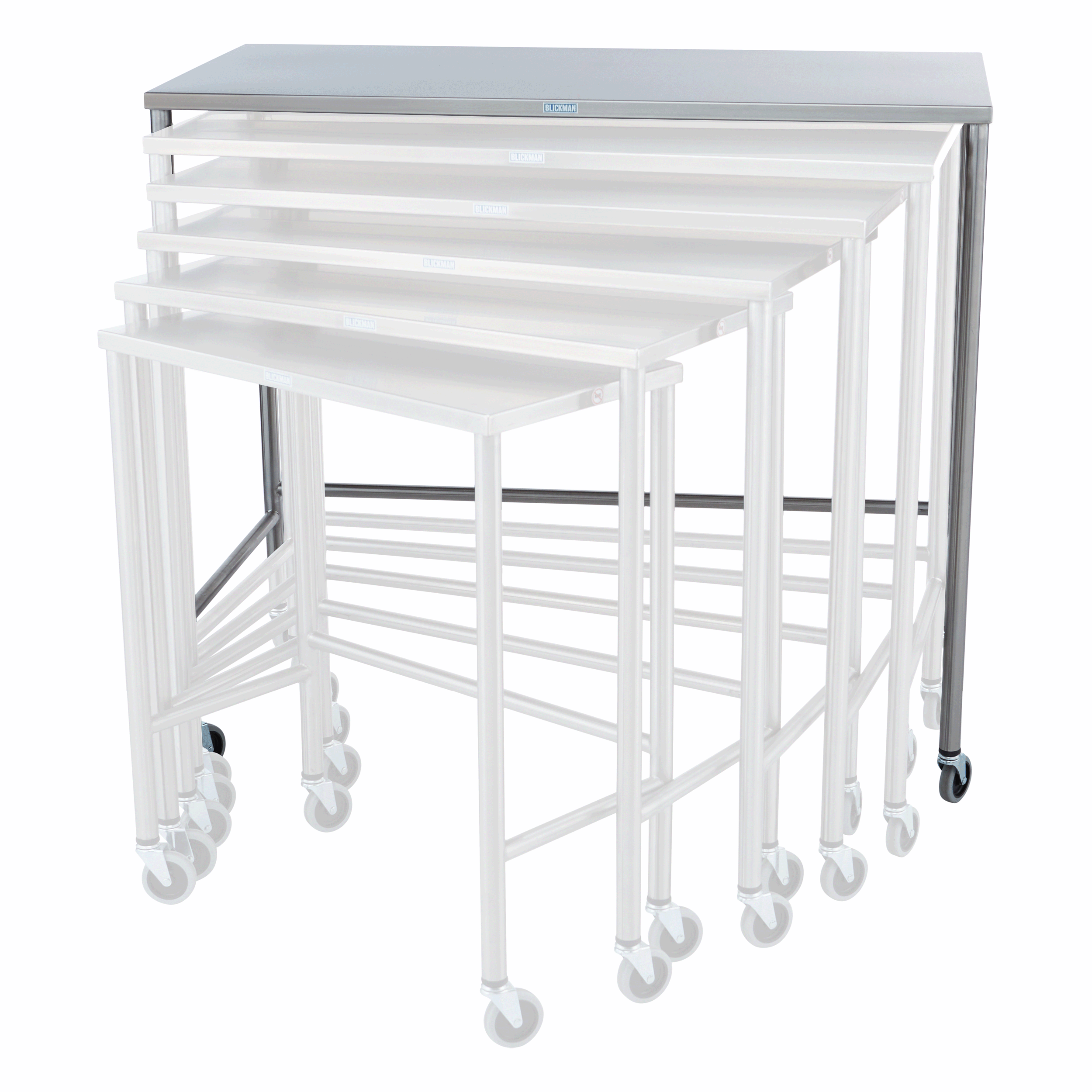 7821SS Complete Set of 6 Stainless Steel Nested Medical Instrument Tables GIF