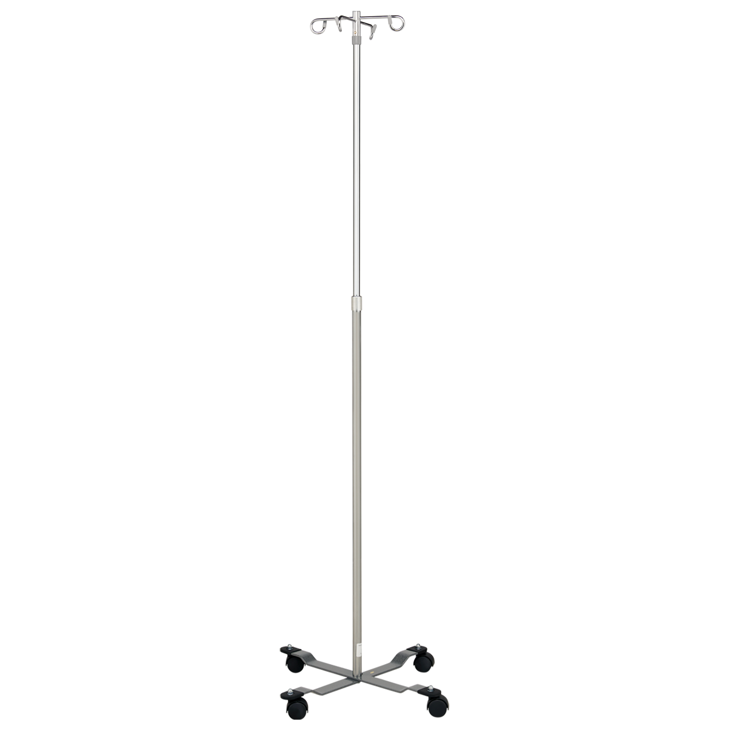 1305-4P 4 Leg Chrome Base IV Stand with 4 Hooks and 1" Chrome Pole with Twist Lock Height Adjustment (47-1/2"-85-1/2")