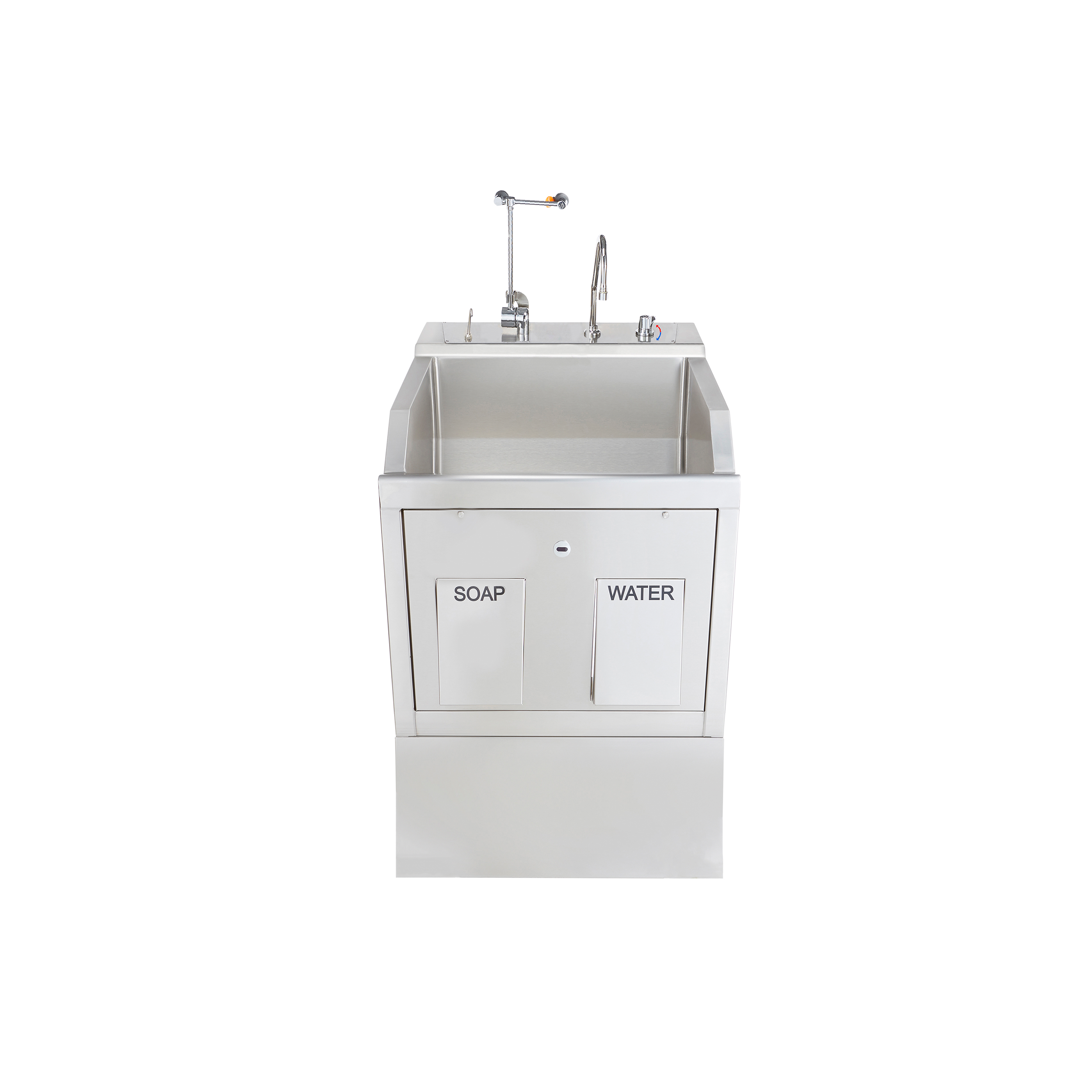 9881SSPED Stainless Steel Single Station Pedestal Lodi Medical Scrub Sink; Includes Eyewash and Digital Timer