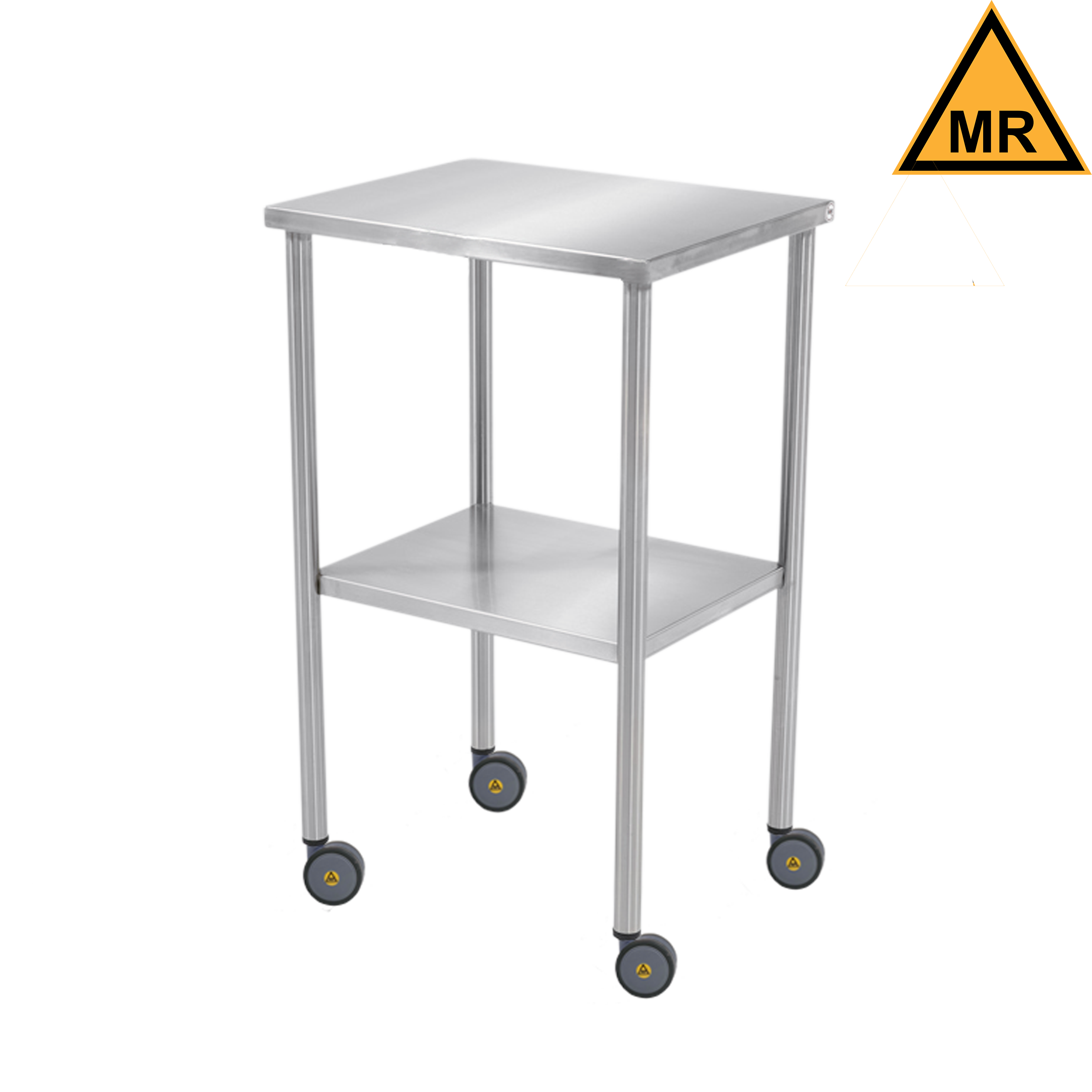 MR Conditional Stainless Steel Howard Medical Instrument Table with Bottom Shelf; Smaller Sizes Shown