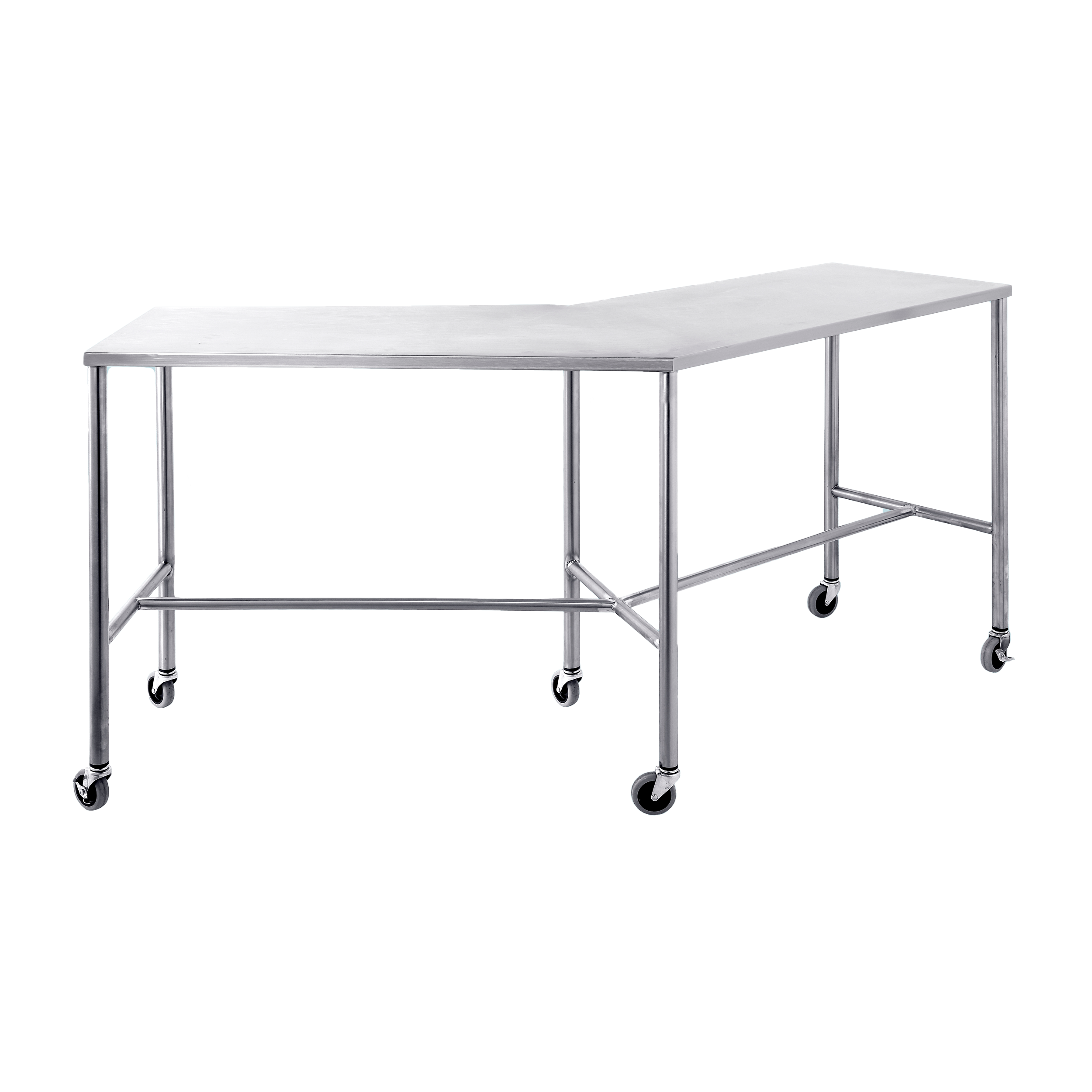 7862SSA/7863SSA Stainless Steel Angular Instrument Table with Separate Left and Right Workspaces; 60"x15" or 72"x18"