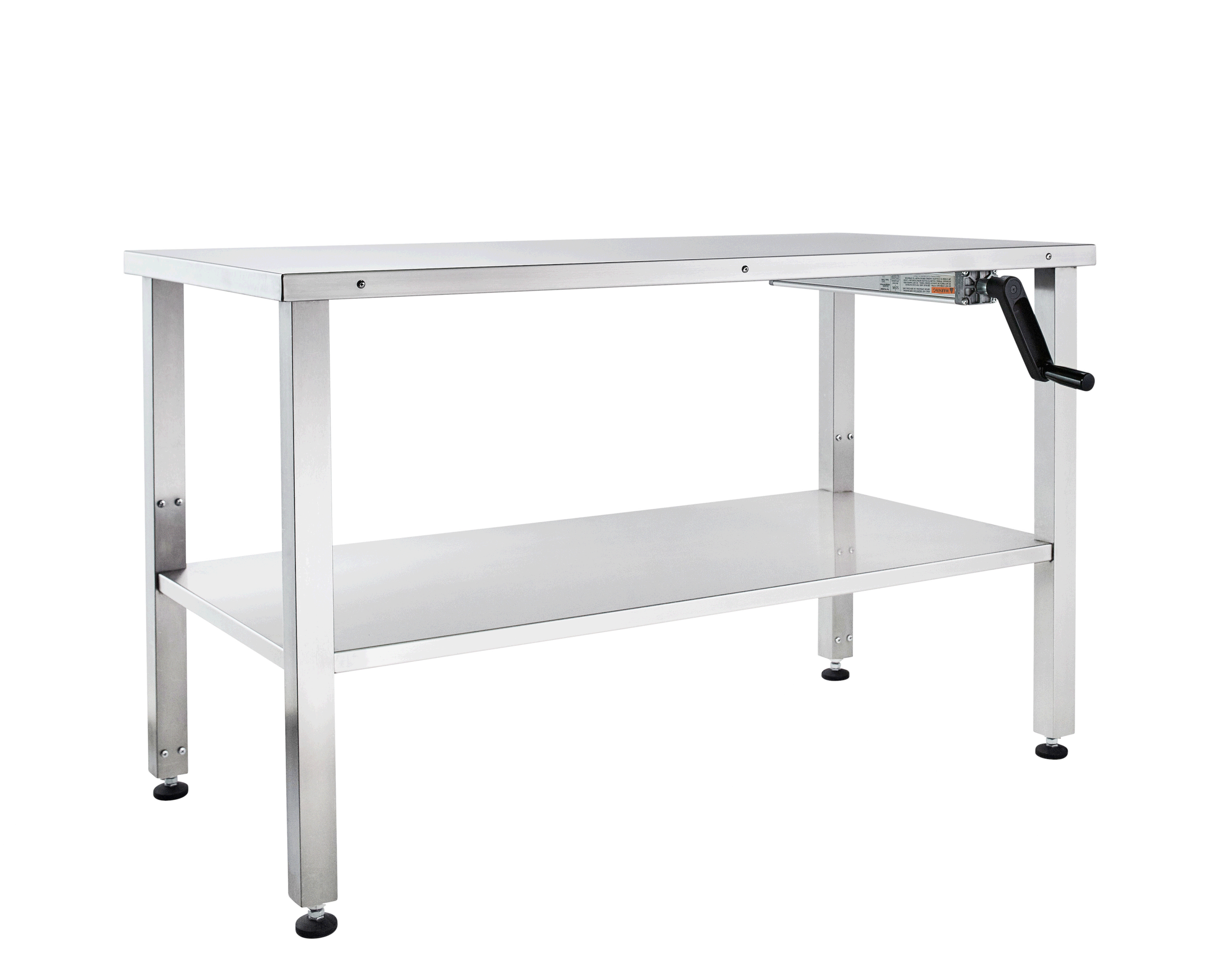 7835HYD/7836HYD Stainless Steel Hydraulic Instrument Table w/Manual Hand Crank and Lower Shelf; GIF to Show Height Adjustment