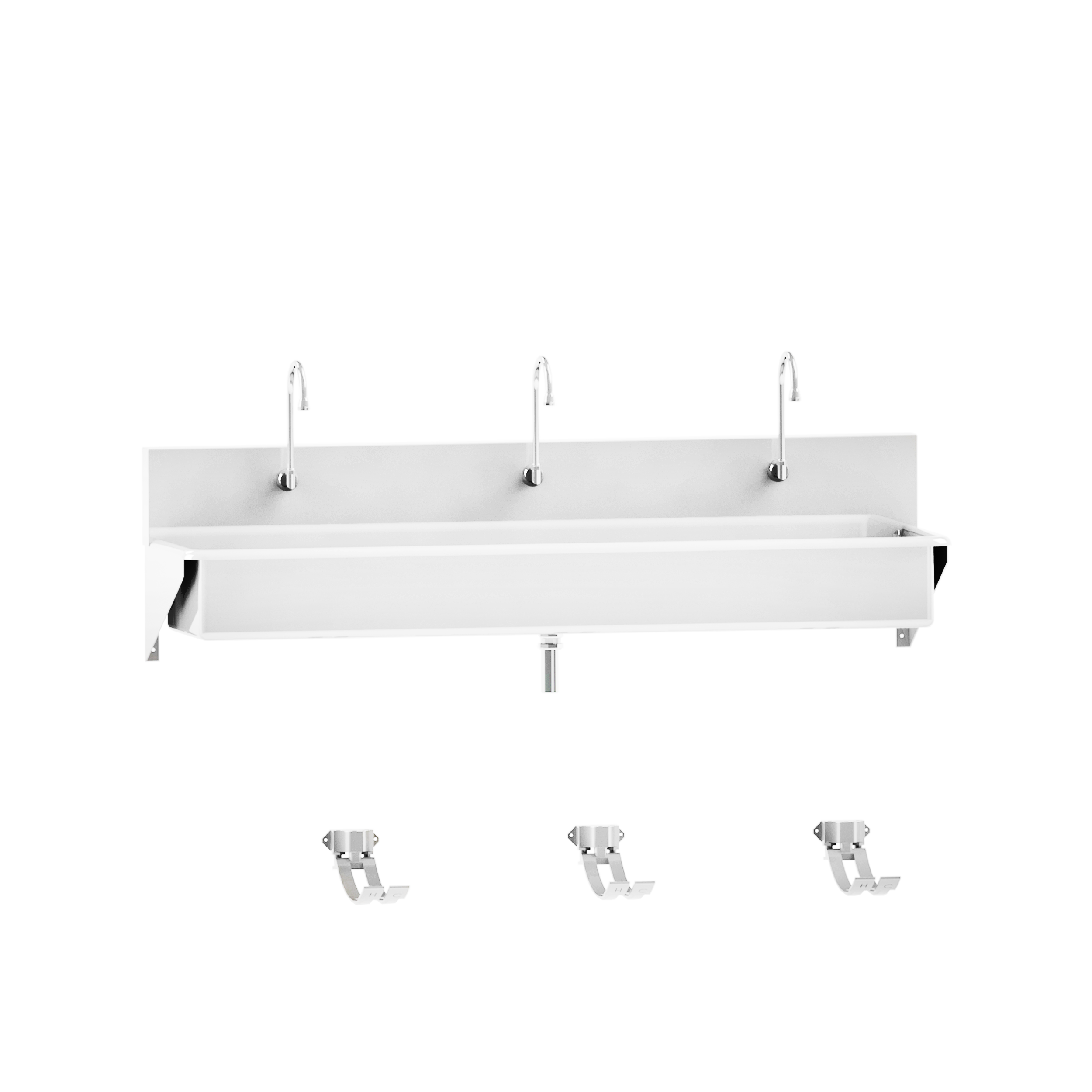 7880SS-FO Stainless Steel Windsor Triple Station Medical Scrub Sink with Hands-Free Foot-Action Control