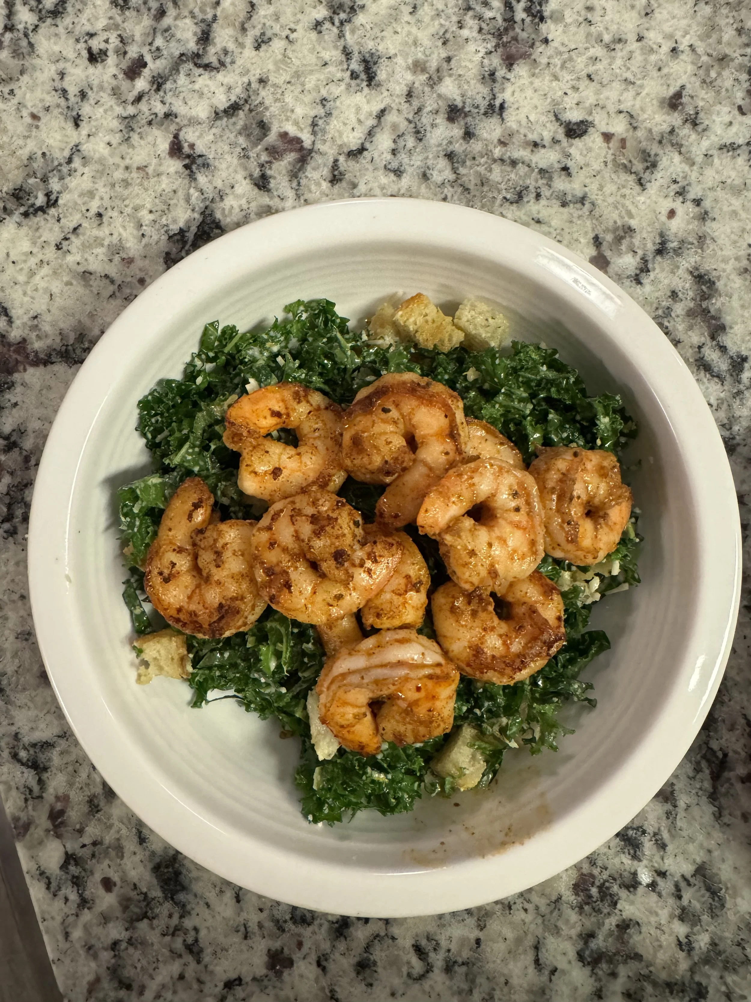 Lemon Kale Caesar Salad with Shrimp