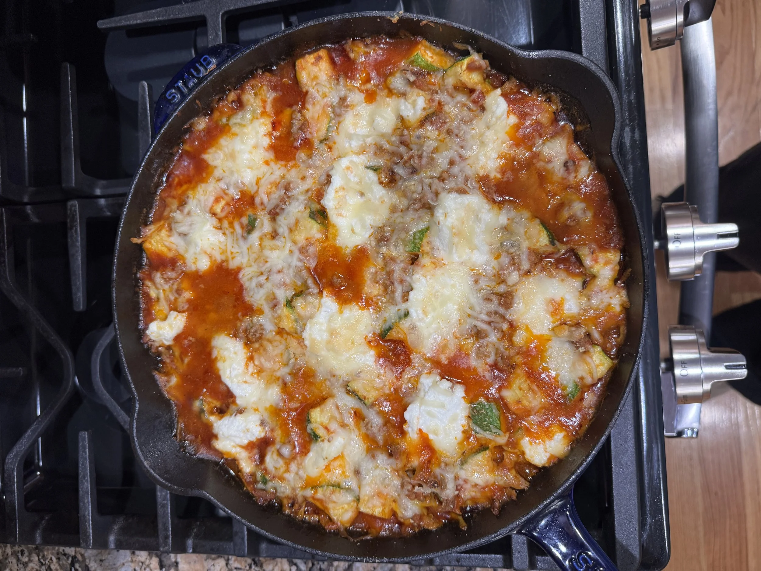 Cheesy Zucchini + Turkey Skillet