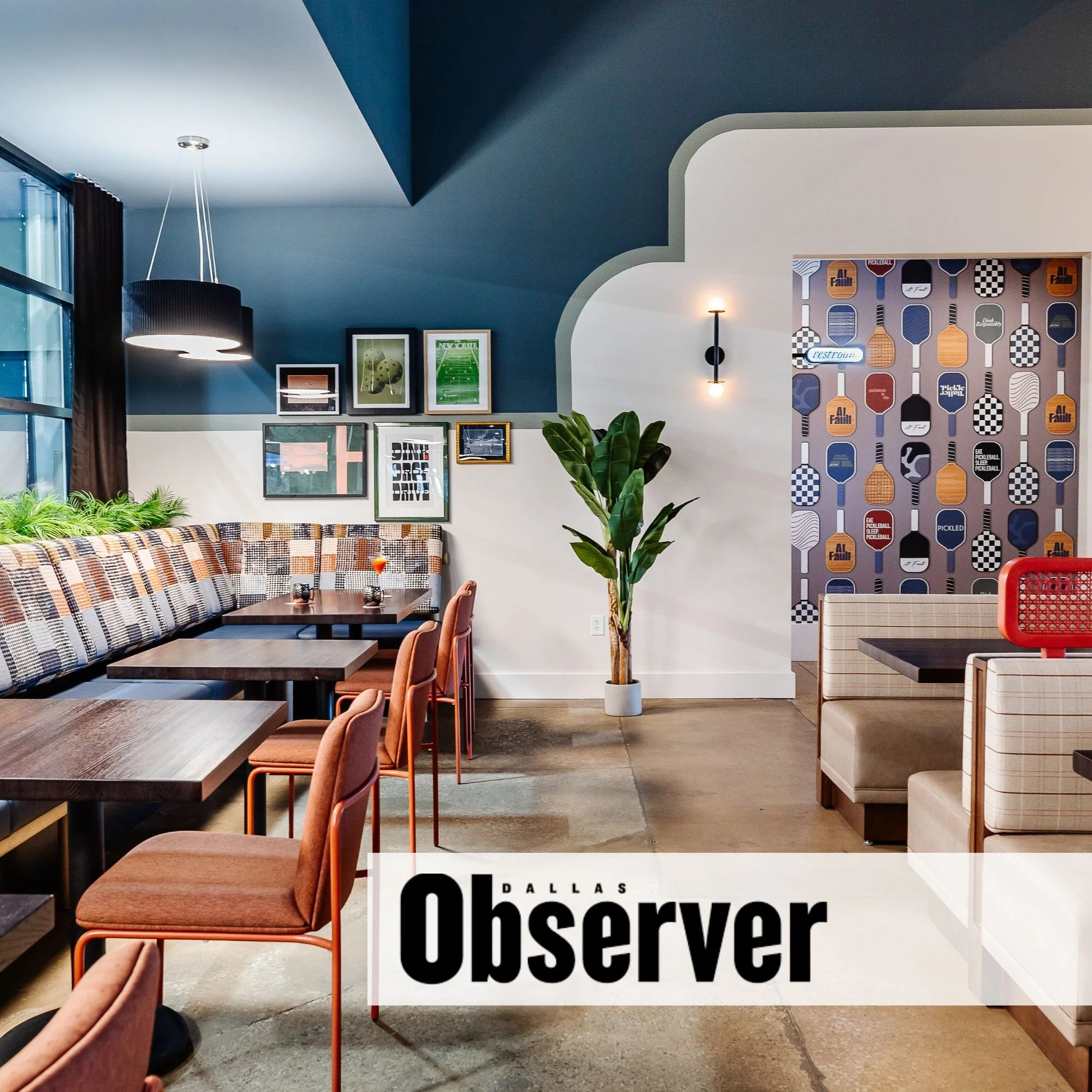 At Fault: Pickleball Courts, Restaurant and Bar Opens in Farmers Branch  //  The interior is going for a retro yet modern vibe