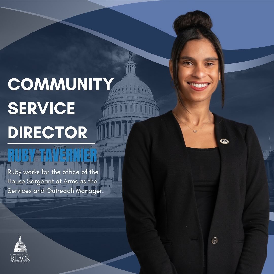 Introducing, Ruby Tavernier, your 2024 CBA Director of Community Service! 

Ruby Tavernier serves as a Services and Outreach Manager for the Office of the Sergeant at Arms, and Manages the Sergeant at Arms Service Center. She began her career on Capi