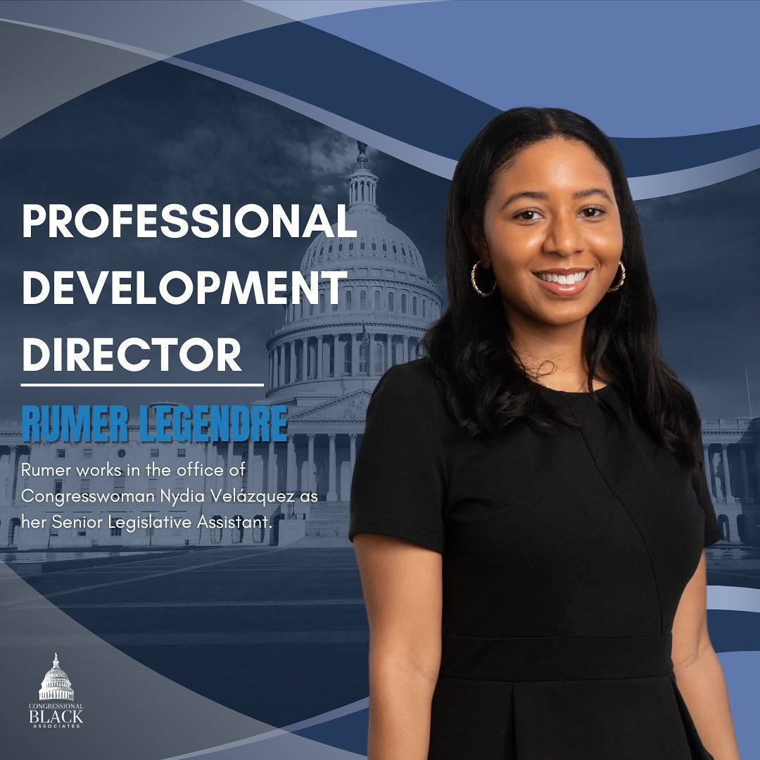 Introducing Rumer LeGendre, your 2024 CBA Director of Professional Development! 

Rumer LeGendre, a native New Yorker, is currently the Senior Legislative Assistant for Congresswoman Nydia M. Vel&aacute;zquez. Her policy portfolio includes Environmen