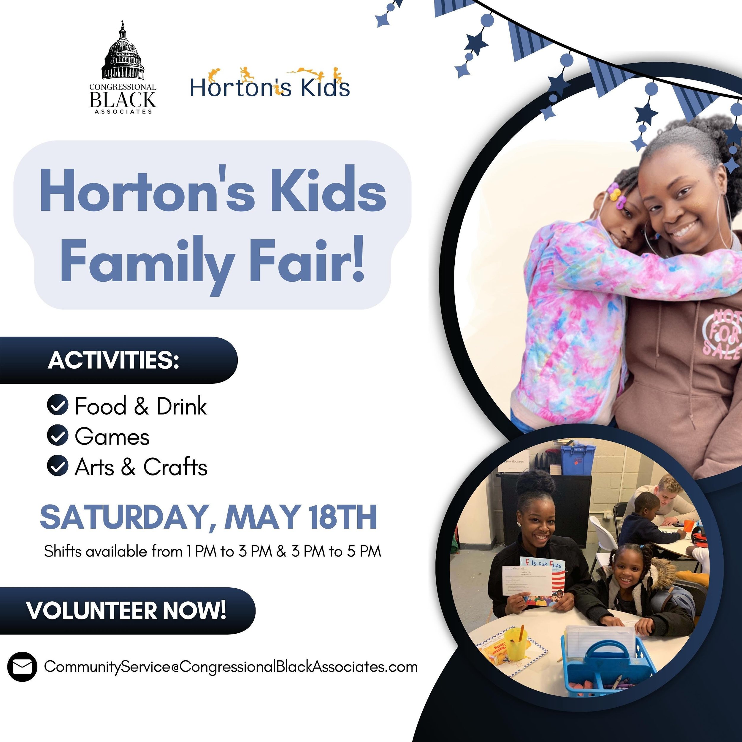 We are looking for volunteers to represent CBA at the 2nd annual @hortonskids Family Fair! 

Email Ruby at communityservice@congressionalblackassociates.com to sign up!