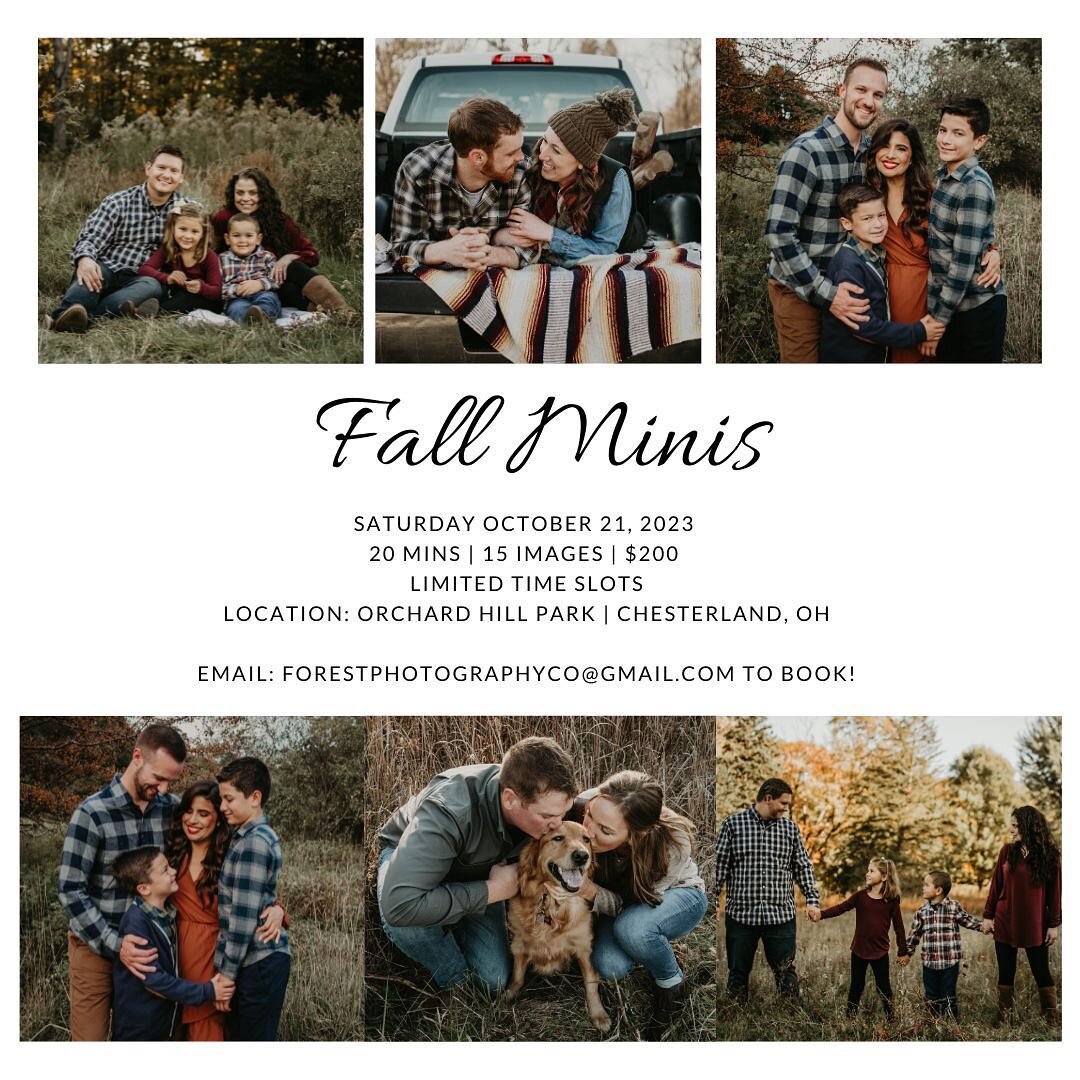 Fall Minis are here! 🍂
I&rsquo;ve had so many requests for these in the past and I am excited to finally offer them! Email to book!