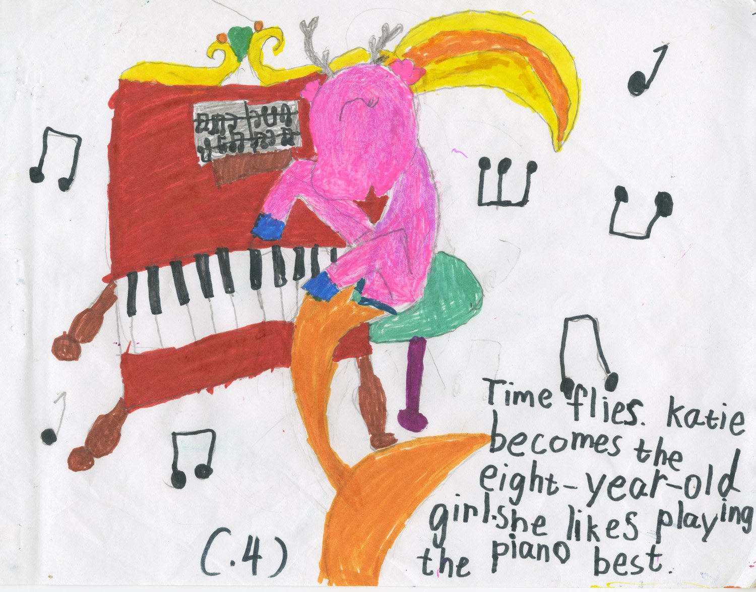 Time flies. Katie becomes an eight-year old girl.  She likes playing the piano best.