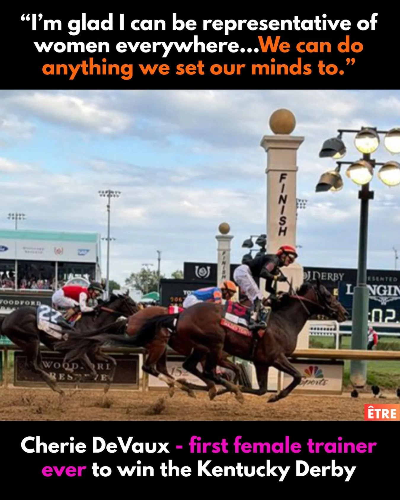 Just moments ago and with 23-1 odds, Golden Tempo won the 2026 Kentucky Derby and made history as trainer Cherie DeVaux became the first woman EVER to prepare the winner of America&rsquo;s biggest horse race.

&ldquo;I&rsquo;m glad I can be represent