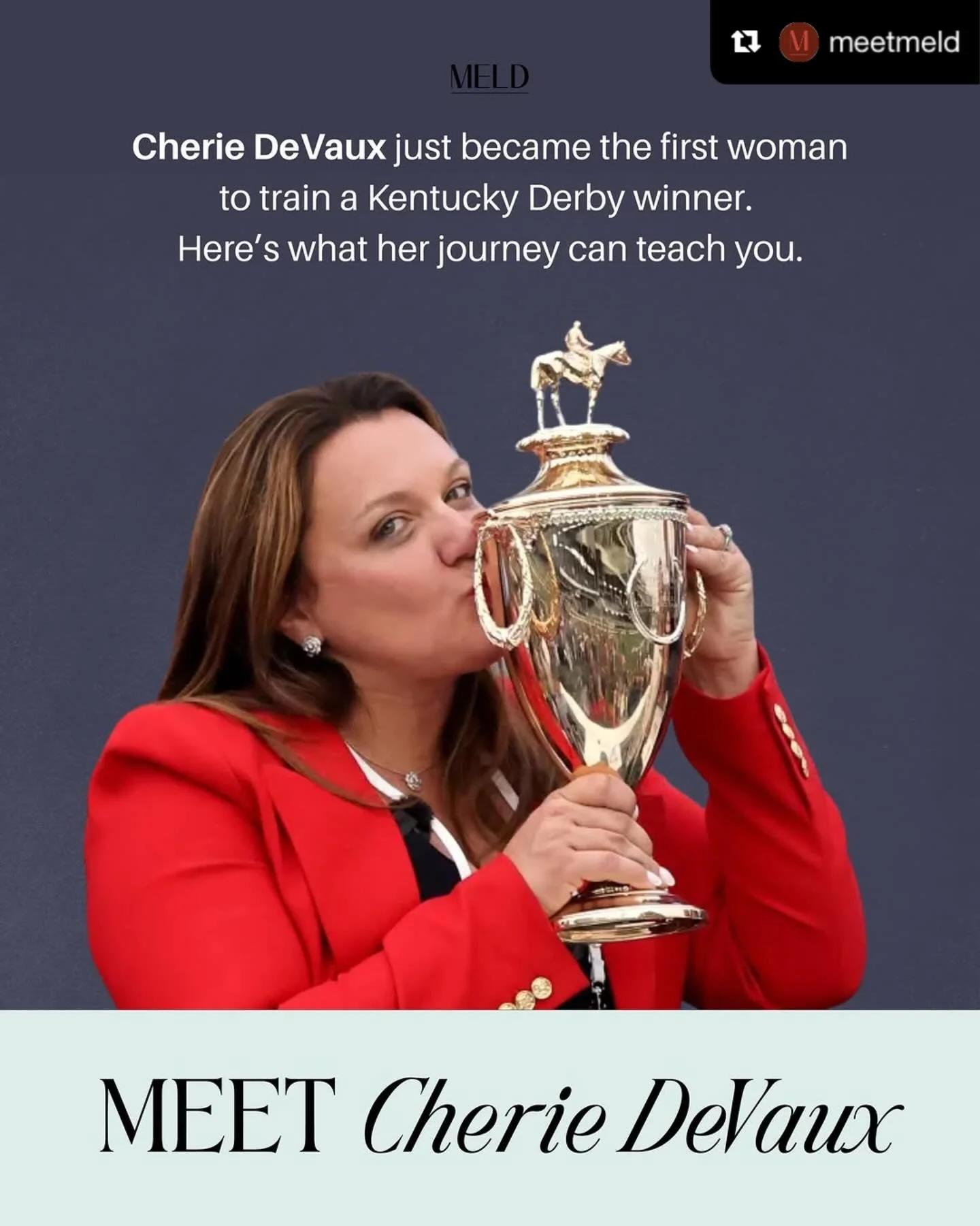 Sharing from new mentors at @meetmeld - meet @reredevaux!! Her win at the Kentucky Derby is also a win for women &amp; girls everywhere - swipe to hear the wisdom she&rsquo;s dropping! 🙋🏽&zwj;♀️🙋🏻&zwj;♀️🙋🏼&zwj;♀️

📸 @meetmeld 

#kentuckyderby 