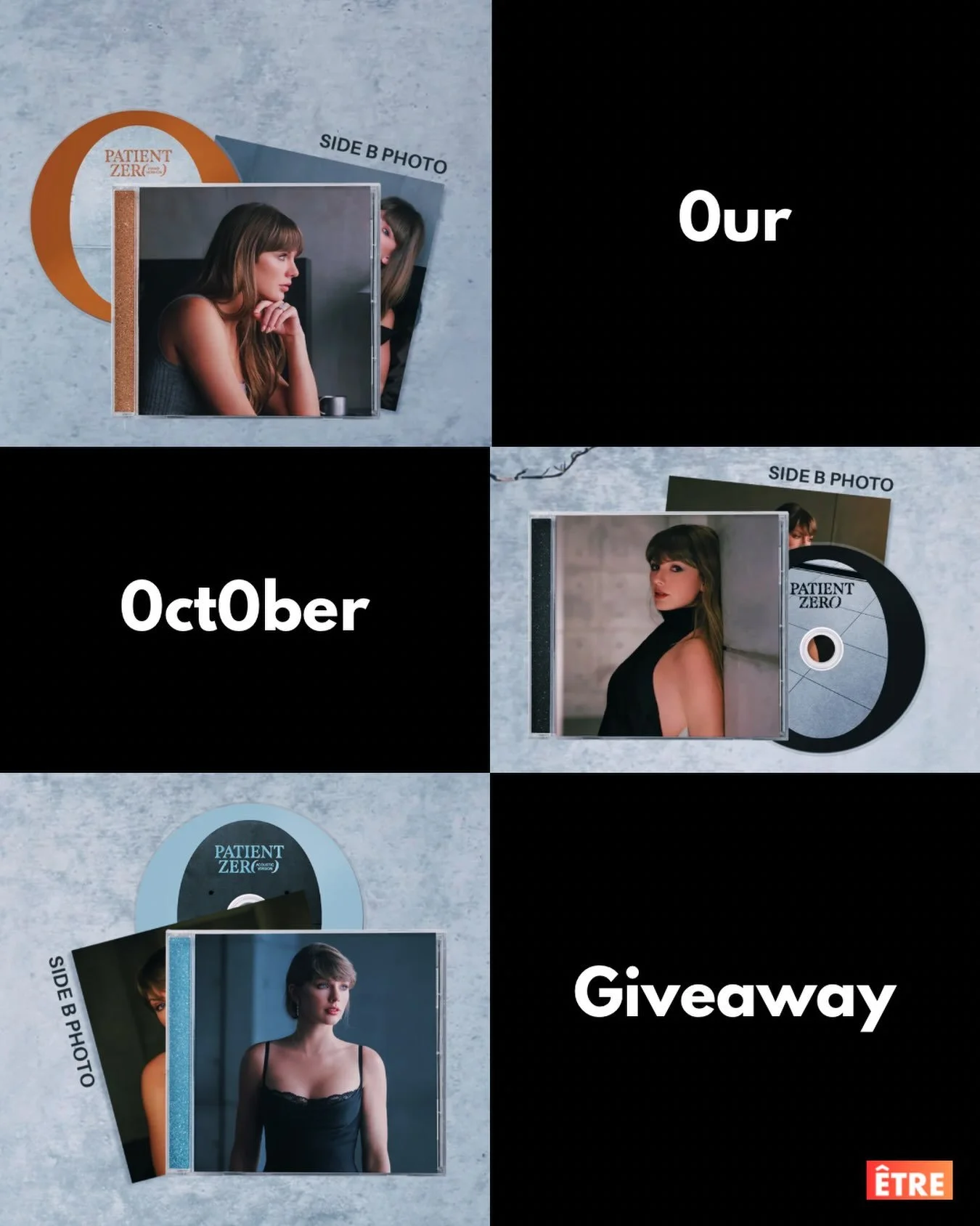 0ur 0ct0ber giveaway - zer0 reas0ns n0t to enter! 👇

&Ecirc;tre is giving away a full set of @taylorswift&rsquo;s limited-edition CD singles for her No. 1 hit Patient Zero! These were released as a 24-hour exclusive pre-order &amp; are currently sol