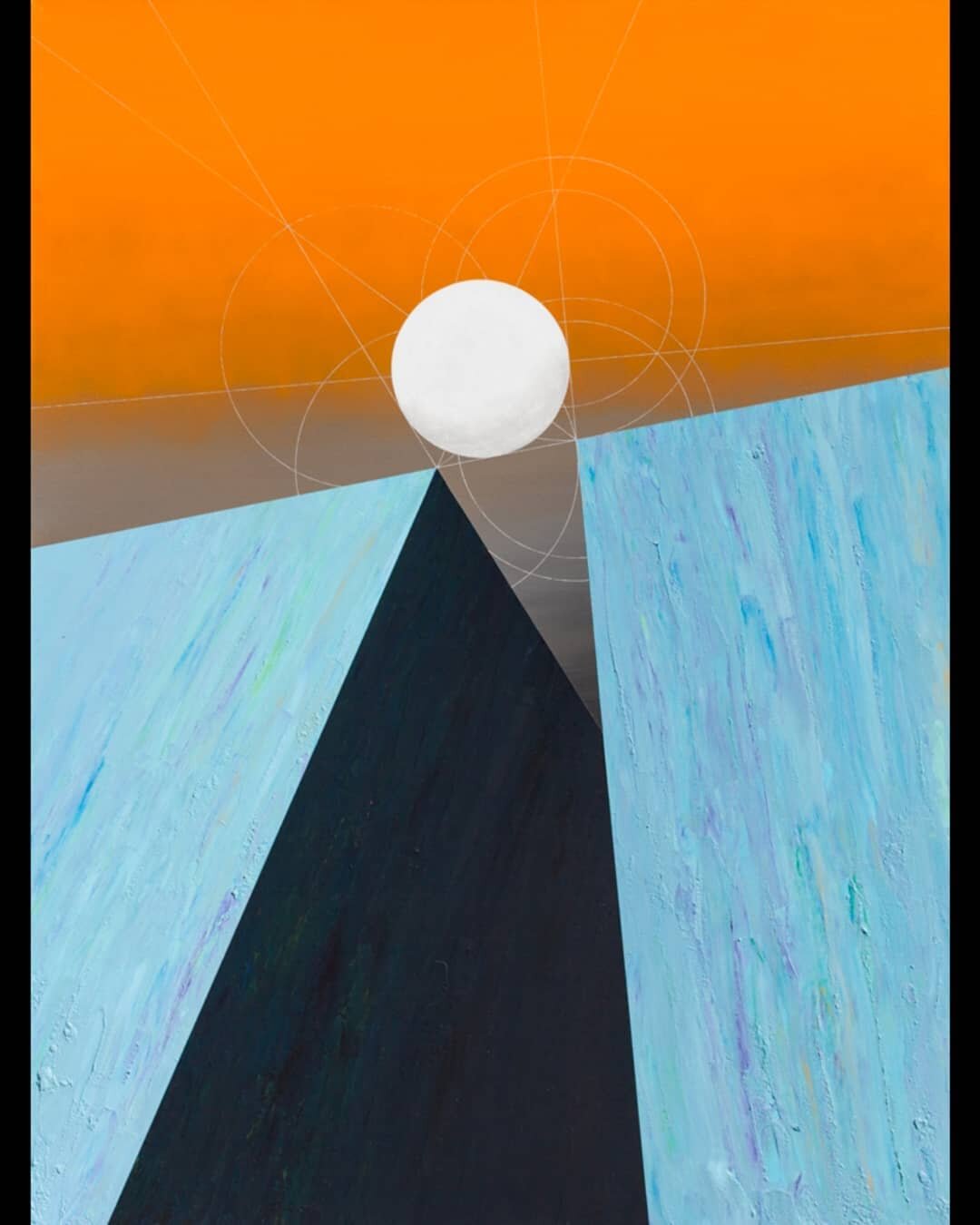 A full circle emerges!⁣
⁣
&quot;Excircle&quot;, 36&quot;x48&quot;, acrylic and ink on canvas, 2019⁣
⁣
#orangeandblue #blueandorange #fineart #geometricabstraction #modernartists #bayareaartist #conceptualart #kunst #artcollector #mathematics #compass