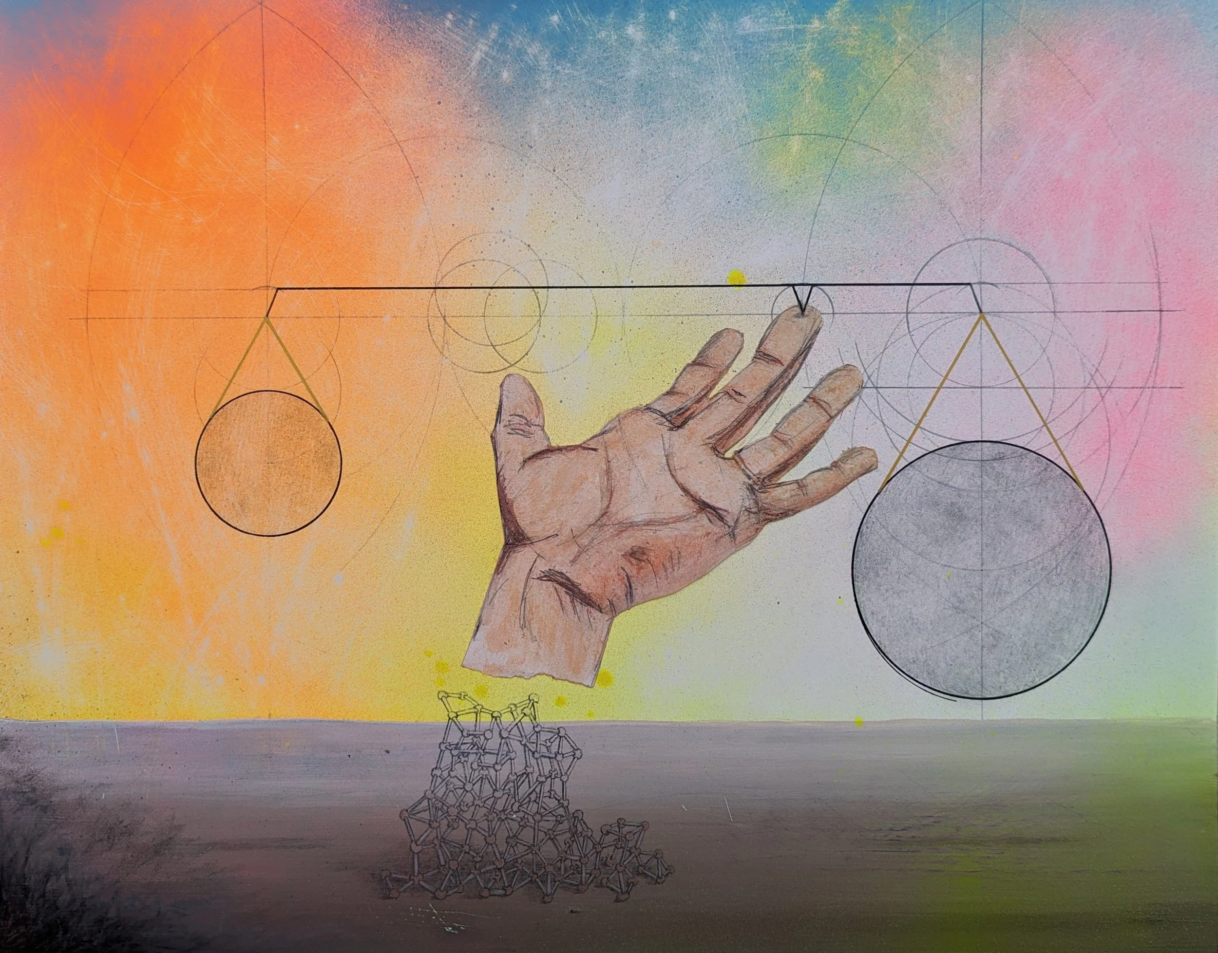 "What We Build", mixed media on Yupo paper, 14"x11"