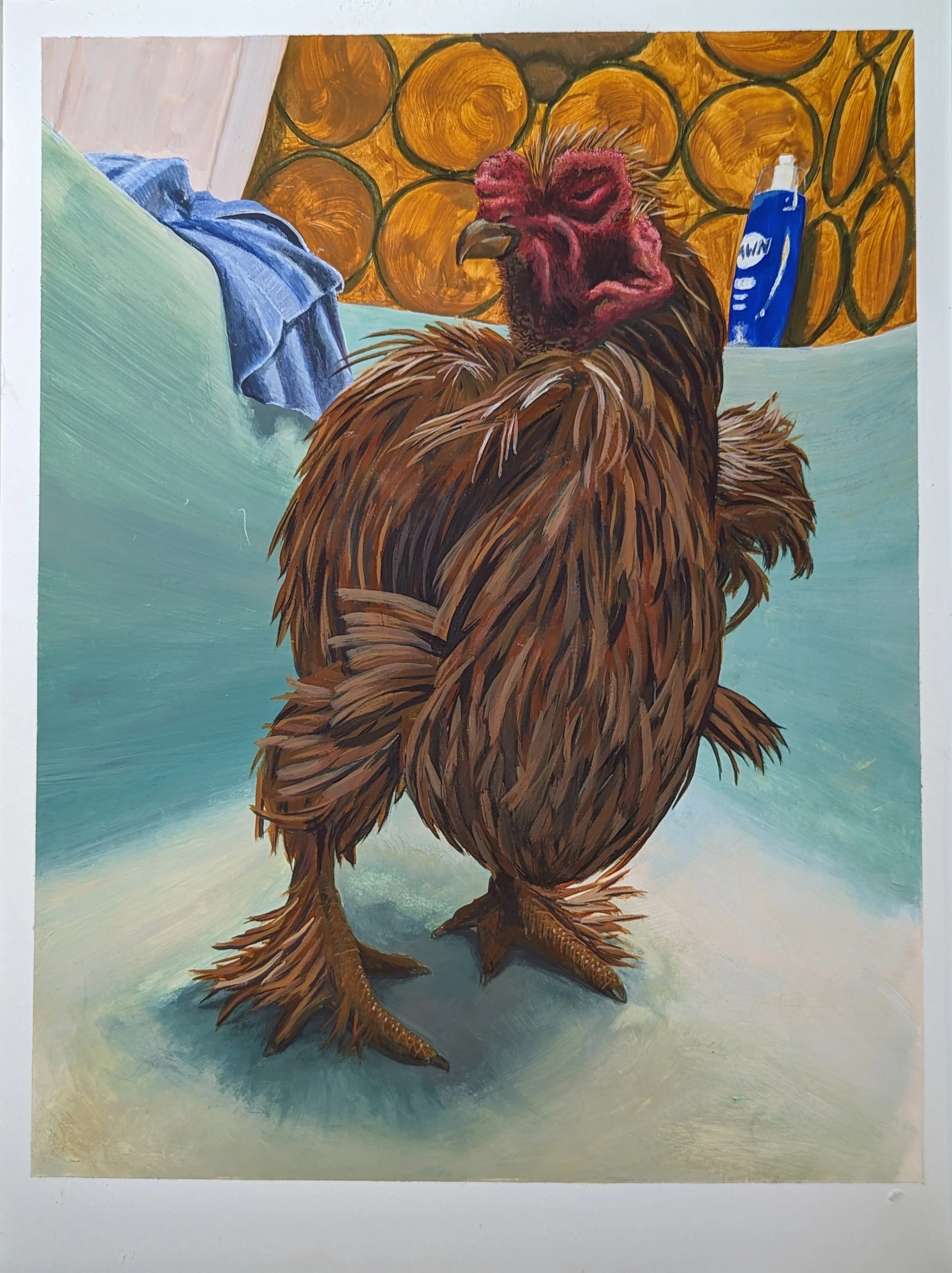 "Sandy after a bath", 9"x12", water-based wax paints
