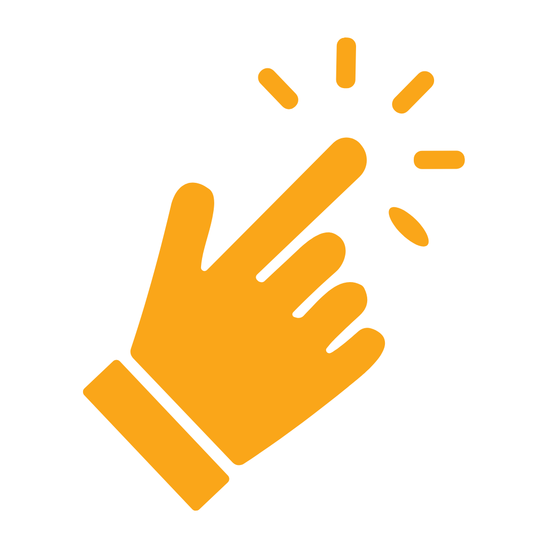 Icon of a hand with the index finger extended, tapping or pressing, with yellow lines indicating contact or impact.