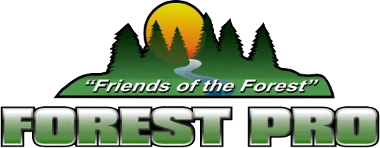 Logo with trees, sunset, and a trail, labeled 'Friends of the Forest' and 'Forest Pro'.