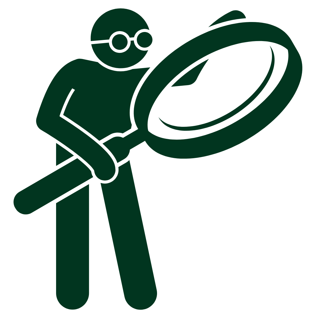 Illustration of a person with glasses holding a magnifying glass.