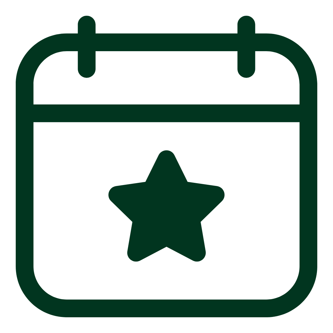 Icon of a calendar with a star on it.