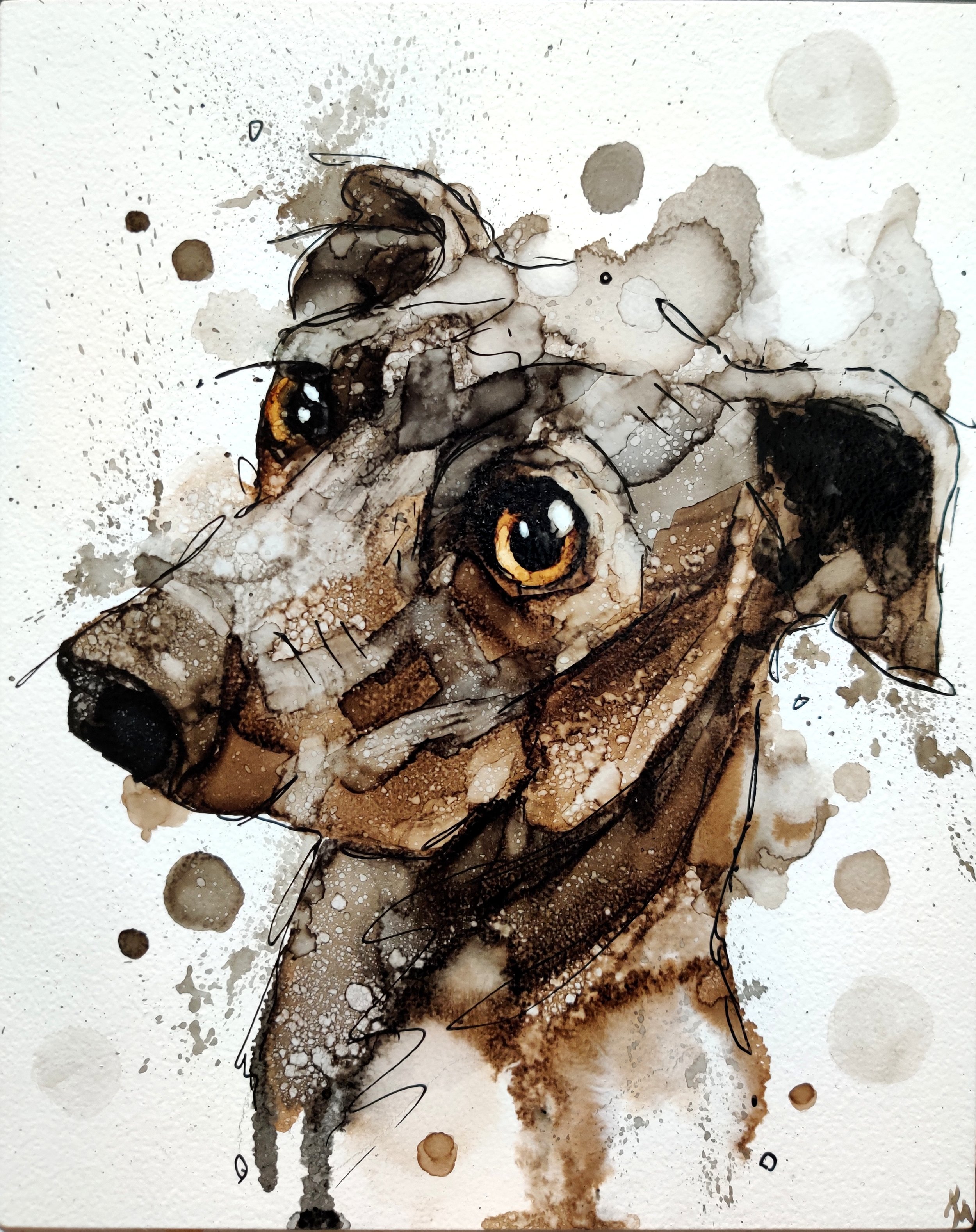 Brown dog in inks