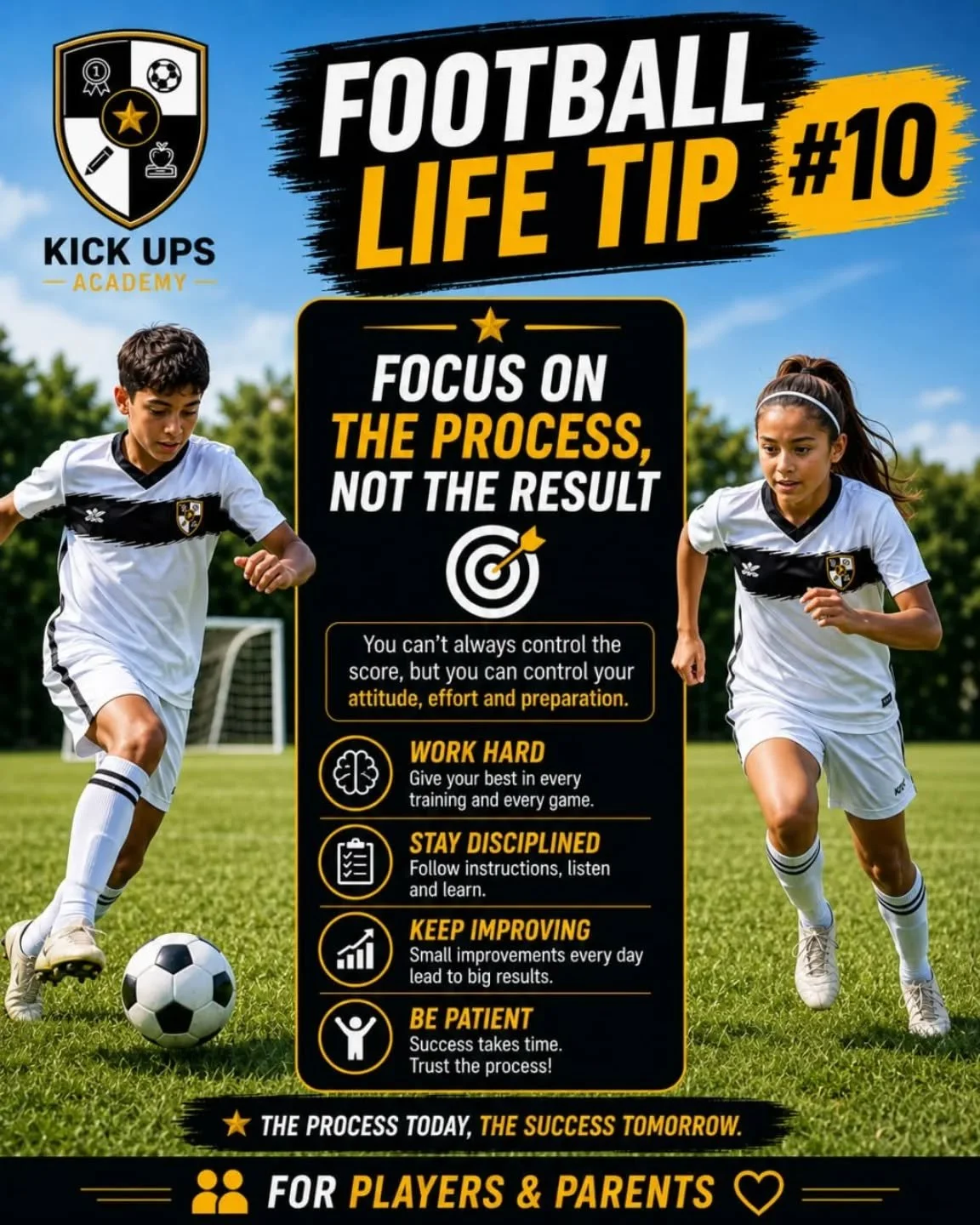 ⚽️ Success in football doesn&rsquo;t happen overnight.

The best players focus on:
✅ Effort
✅ Discipline
✅ Learning
✅ Improving every day

You can&rsquo;t control every result,
but you CAN control your attitude and preparation. 💪

Trust the process.