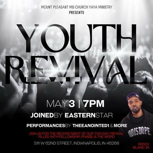 Join us as we support our own Pastor Percy at the Teen Revival at Mount Pleasant Missionary Baptist Church ⛪️ located at 5111 W. 62nd Street.