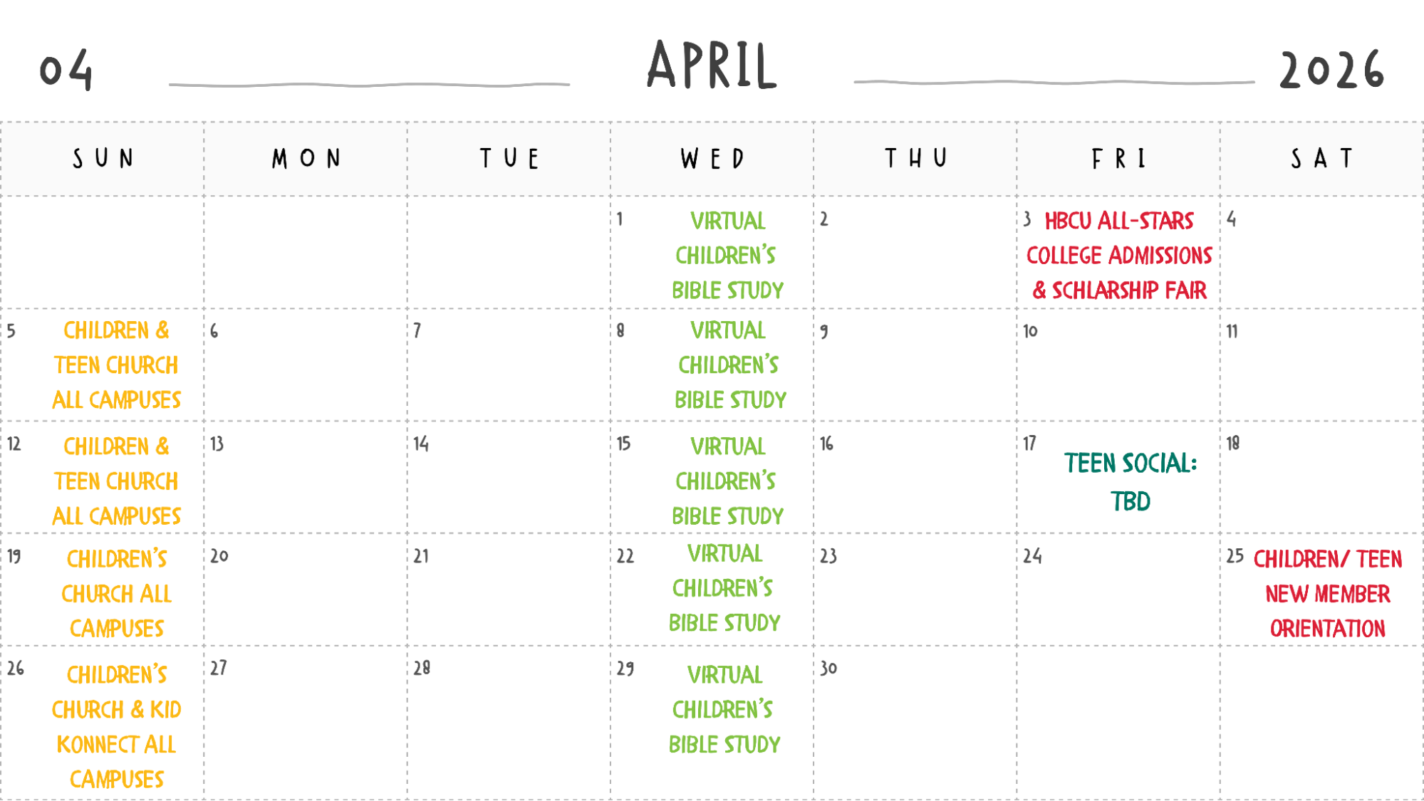 Calendar of IGNITE events at ESC in April