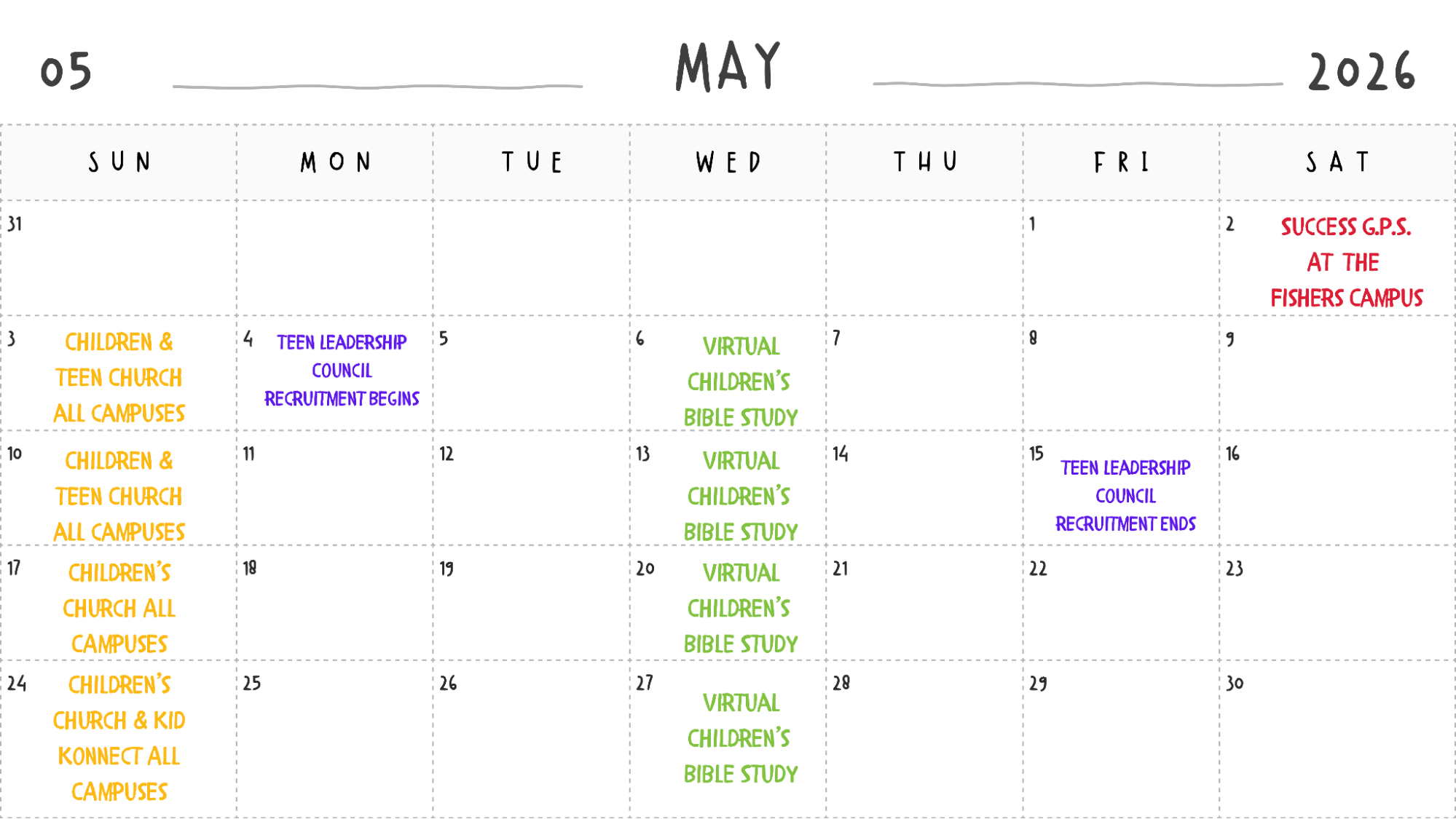 Calendar of IGNITE events at ESC in May