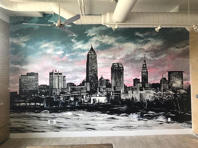 And finished! Really stoked with how this turned out. Need a rad wall painted? I&rsquo;m your dude. #clevelandmural #garrettweider #art #clevelandartist #cleveland #moodyclouds #👨🏻&zwj;🎨 #landscapepainting #🎨