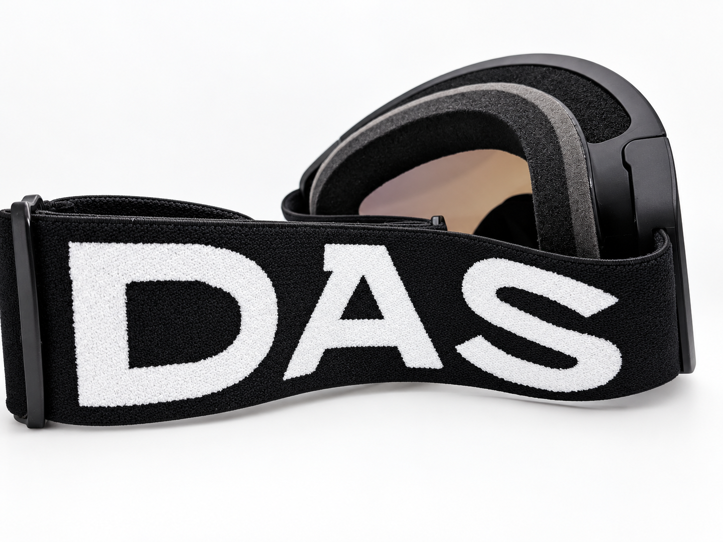 Das Optics Second Turn goggle strap, black with bold white DAS logo