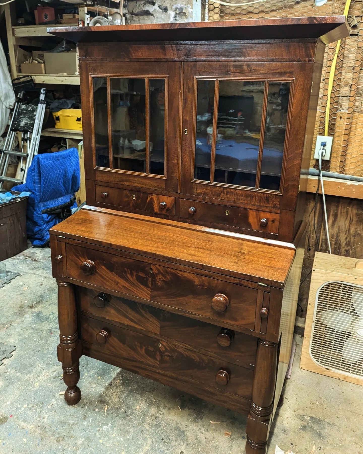 Fully restored this early 19th century mahogany secretary. Lots of veneer repair, replaced broken glass, some structural work and many other repairs. 

#furniturerefinishing #furniturerepair #furniturerestoration #antiquefurniture #americanempirefurn