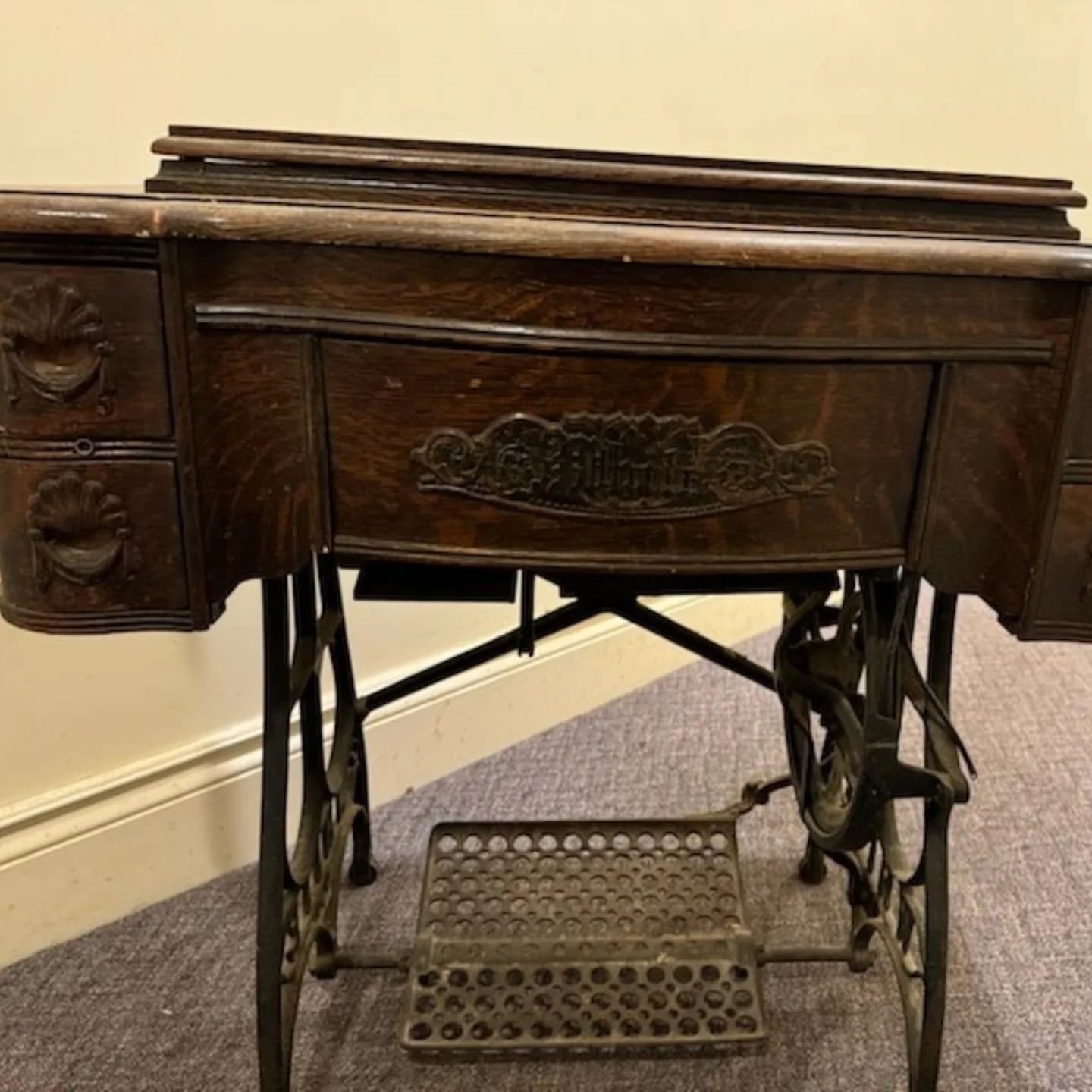 Restored this antique sewing table. Lots of repairs and new stain and finish for the top. Still works! 

#furniturerefinishing #furniturerepair #furniturerestoration