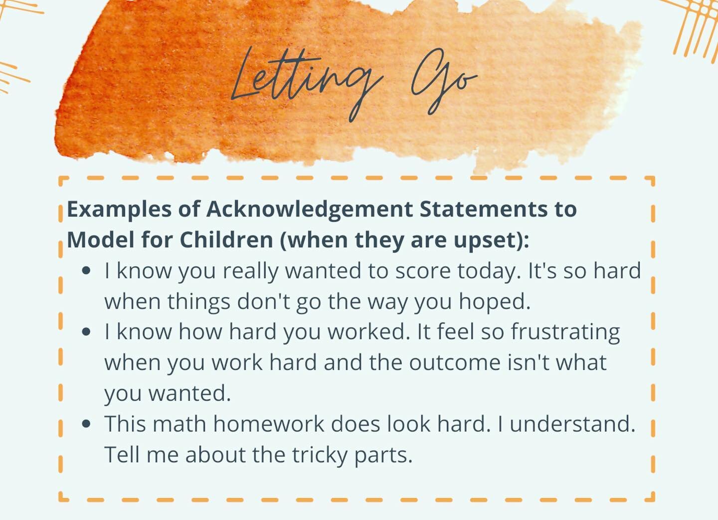 Do you want to help your kids learn how to let go and move forward? 

There are a few steps that kids (parents and educators) can work on to help them towards this goal. 

Main Ideas:
✨Letting go first requires that we adequately acknowledge and acce