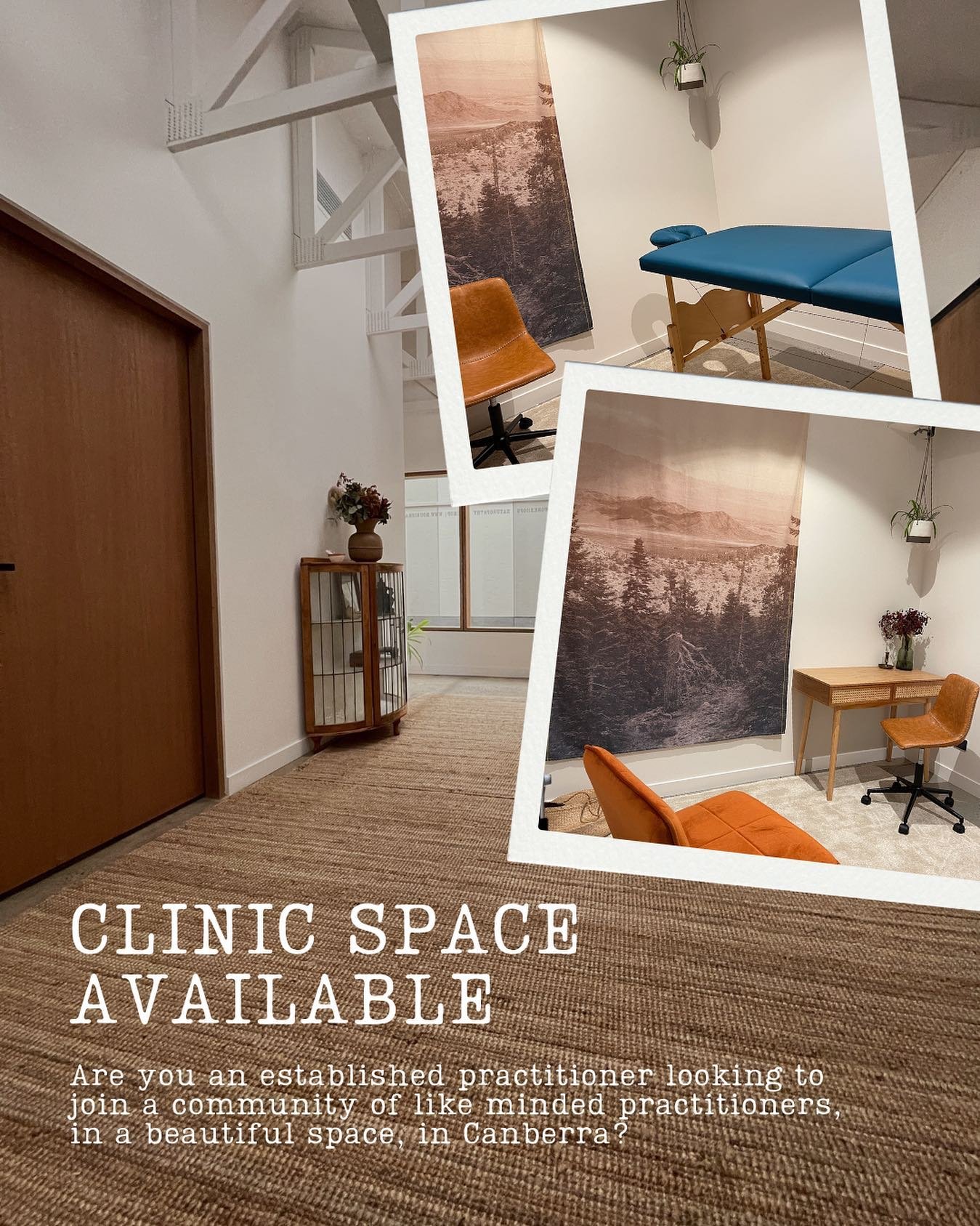 Are you a Canberra health practitioner looking for a space to share your work?

Looking for a space that both you and your client will both appreciate and enjoy?
Are you looking for a supportive environment with like-minded fellow practitioners and a