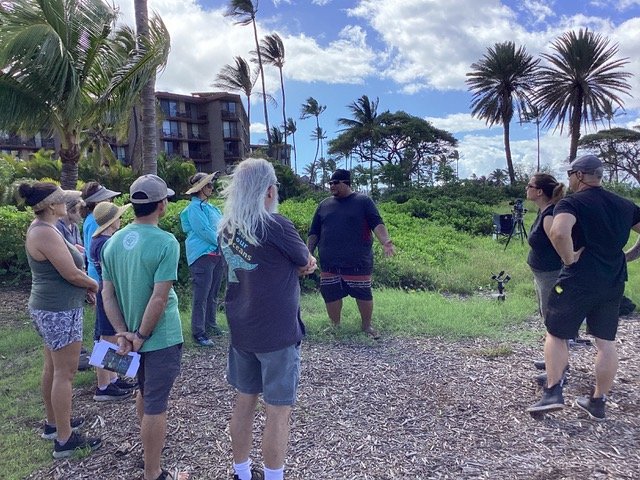  Cody Nemet Tuivaiti, head of&nbsp;ʻĀinakūkoʻa&nbsp;o Waiohuli Kai, meets with the Maui Group wetlands tour participants. 