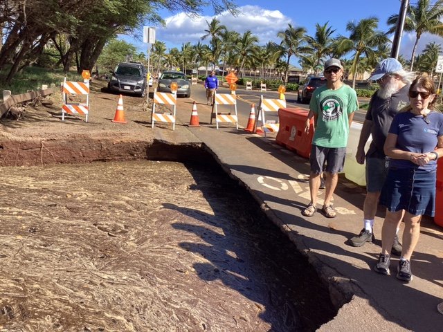  Maui Group wetlands tour participants see south Maui January 2024 flood damage first hand along South Kīhei Road. 