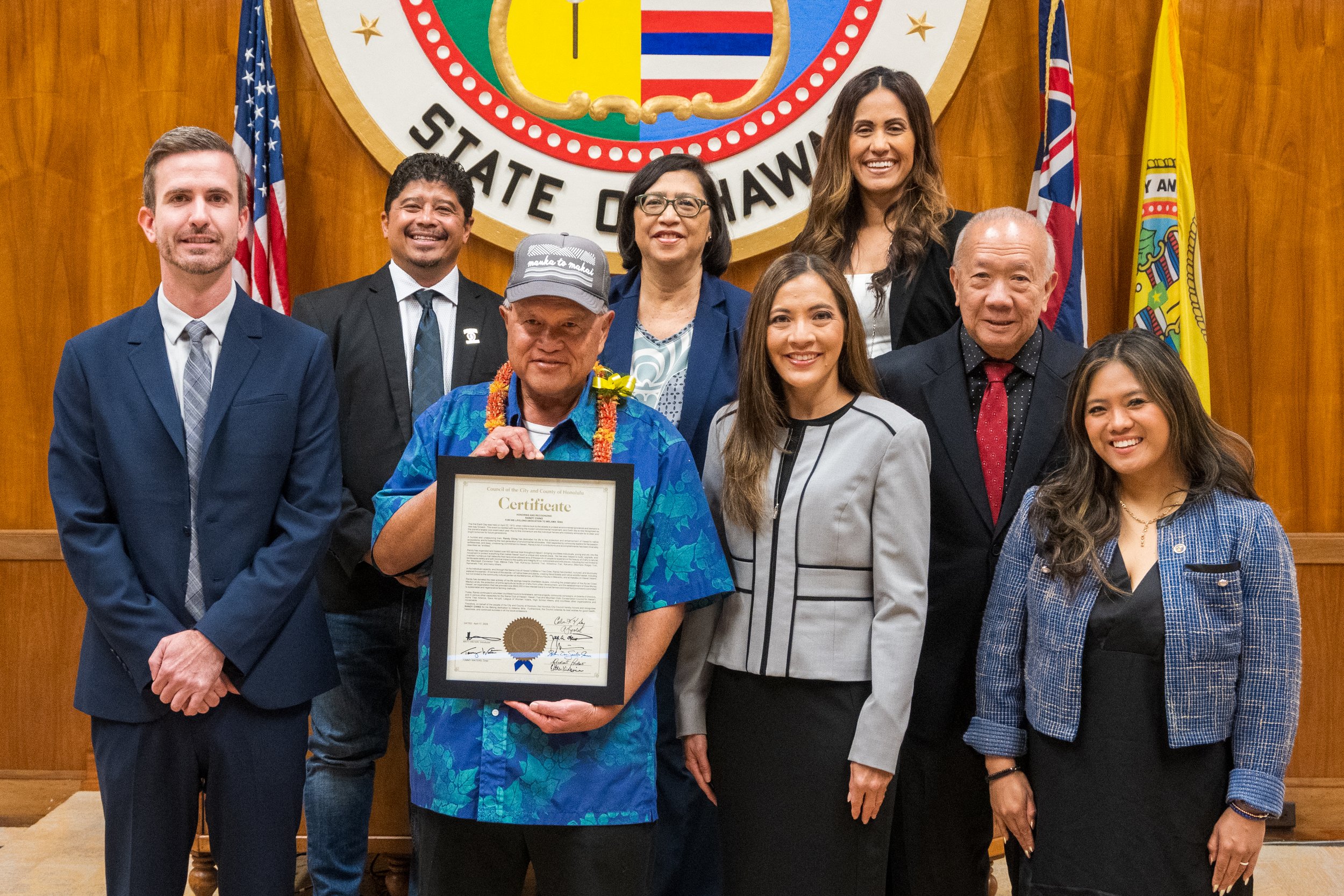 Randy and Honolulu City Council members at his recognition ceremony. Photo: Wayne Tanaka