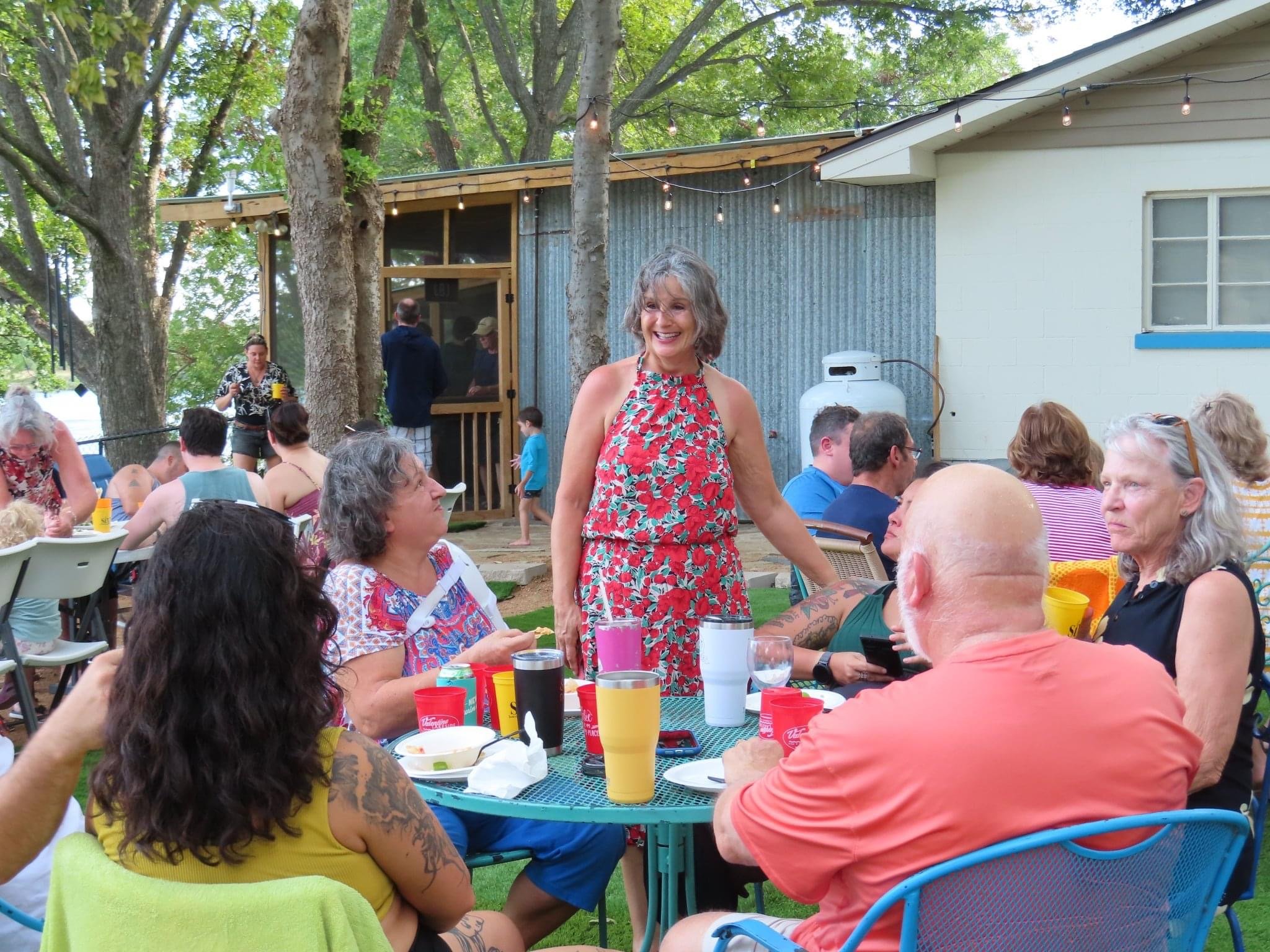 Large group gathering overlooking Lake LBJ