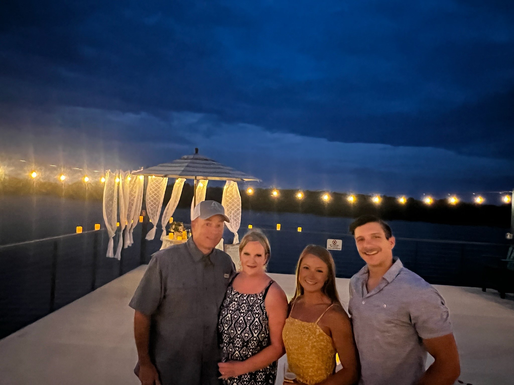 Proposal on the skydeck at sunset with family