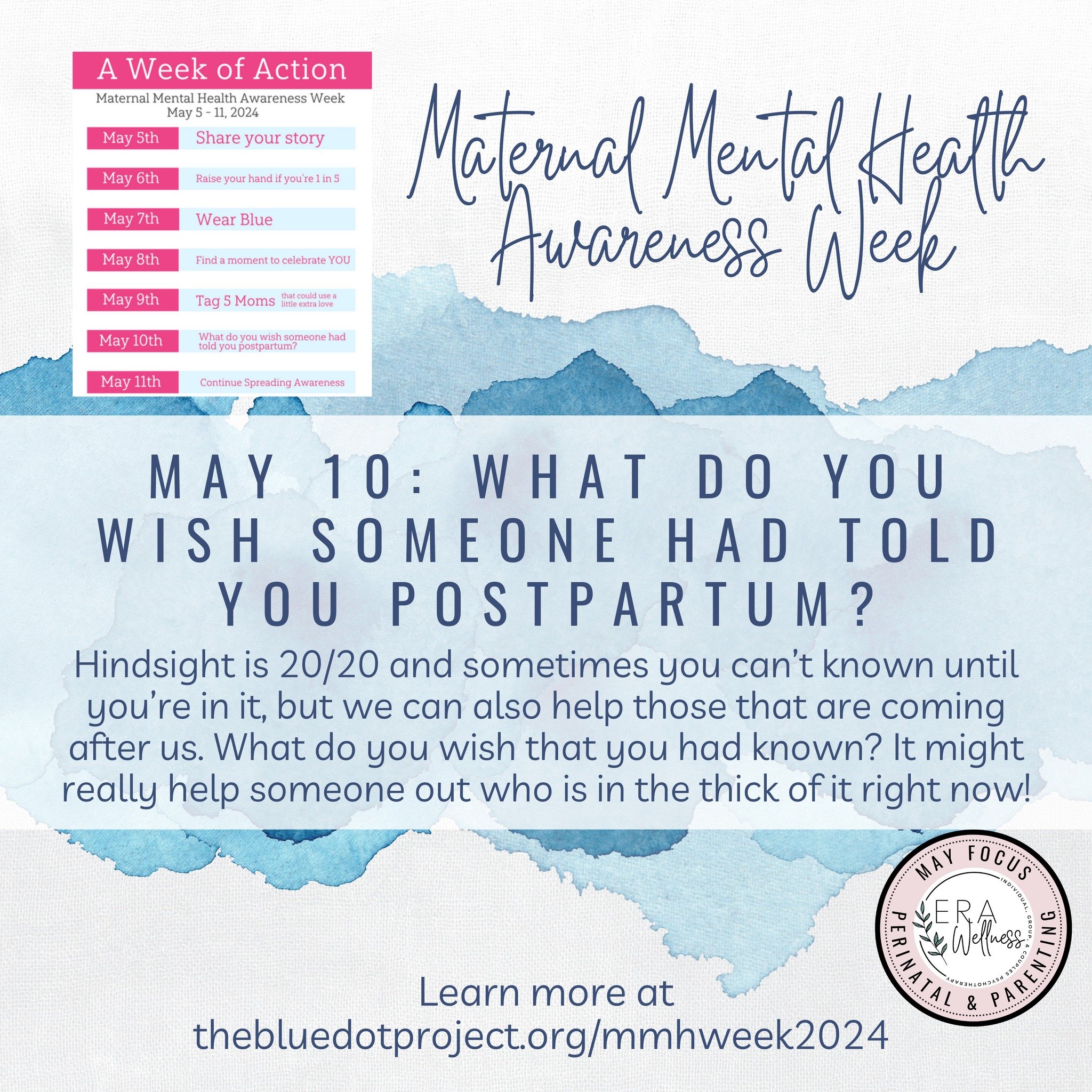 💙 Maternal Mental Health Week 2024 - Storytelling Saves Lives 💙

Friday, May 10: What do you wish someone had told you postpartum?

Hindsight is 20/20 and sometimes you can&rsquo;t known until you&rsquo;re in it, but we can also help those that are