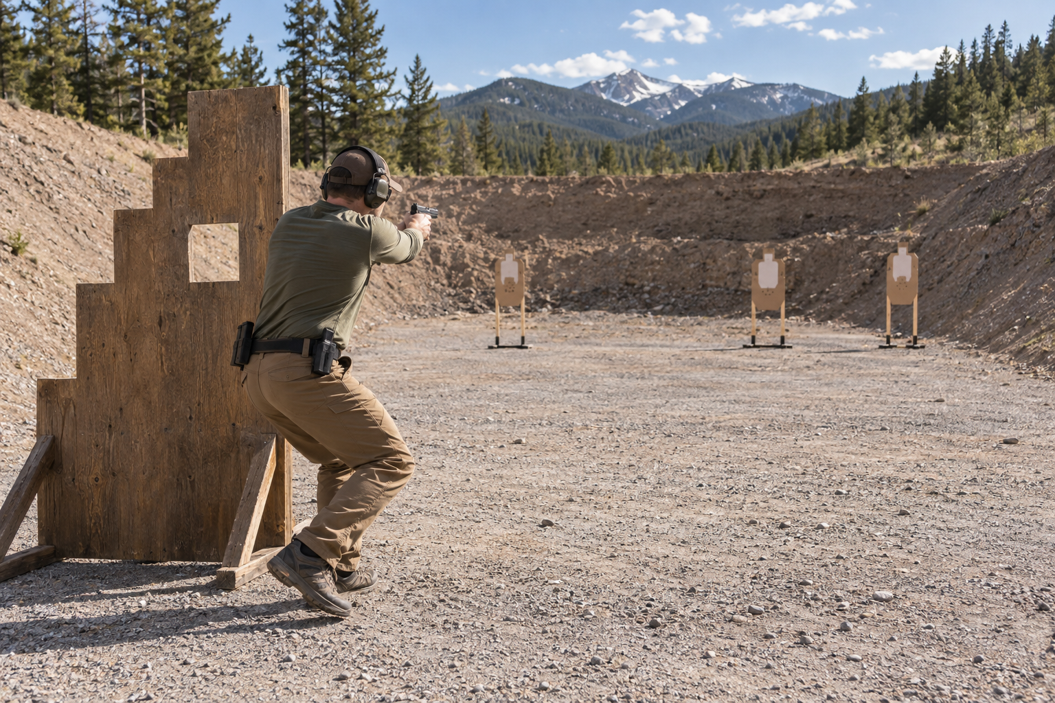 Member training in a private outdoor shooting bay at Empire Gun Club