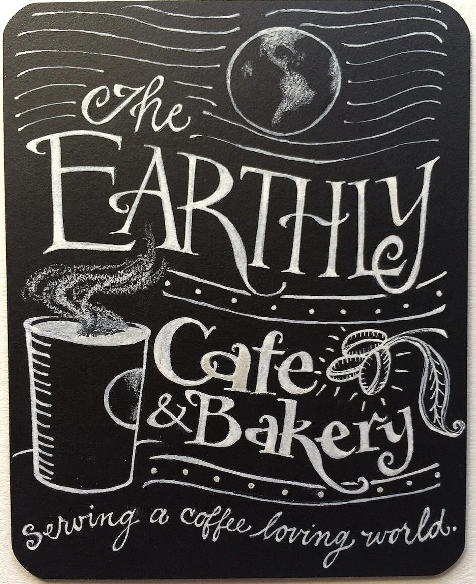  The Earthly Café &amp; Bakery - White ink on chalkboard 