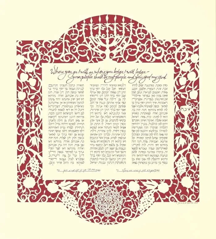  Katalin and Jason ketubah – papercut over red paper: 22”x 22” 