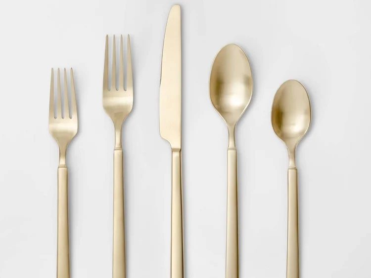 Dux champagne-colored forks, knife and spoons.