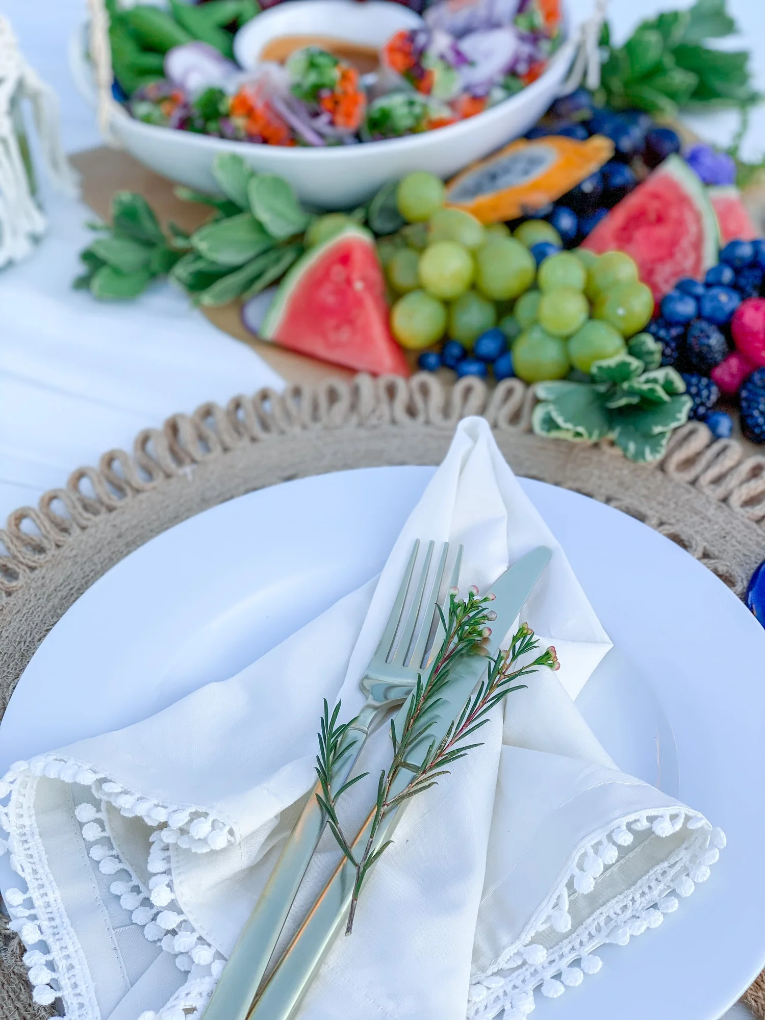 Basic white dinner plates from the Twisted Radish rental collection