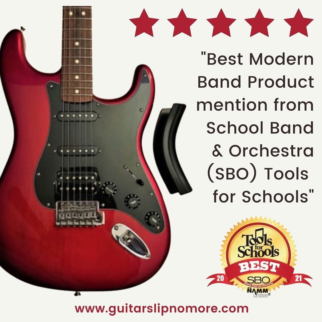 Guitar Slip No More is the BEST MODERN PRODUCT for School Band &amp; Orchestra (SBO) Tools for Schools!

&quot;Snap Guitar Slip No More on the bottom edge of the guitar, take a seat, and the guitar holds tight and is nicely balanced to boot. It&rsquo